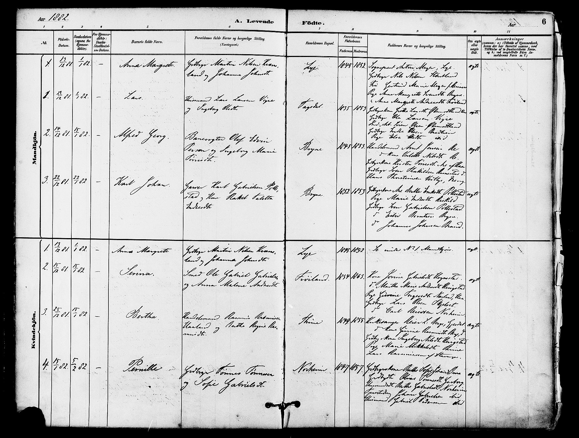 Lye sokneprestkontor, SAST/A-101794/001/30BA/L0009: Parish register (official) no. A 8, 1881-1892, p. 6