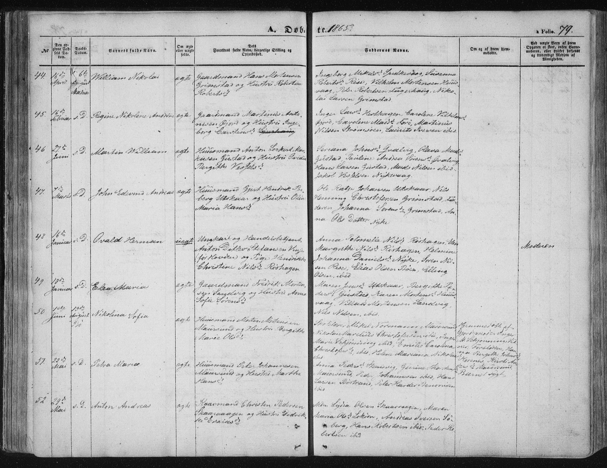 Ministerialprotokoller, klokkerbøker og fødselsregistre - Nordland, AV/SAT-A-1459/891/L1300: Parish register (official) no. 891A05, 1856-1870, p. 79