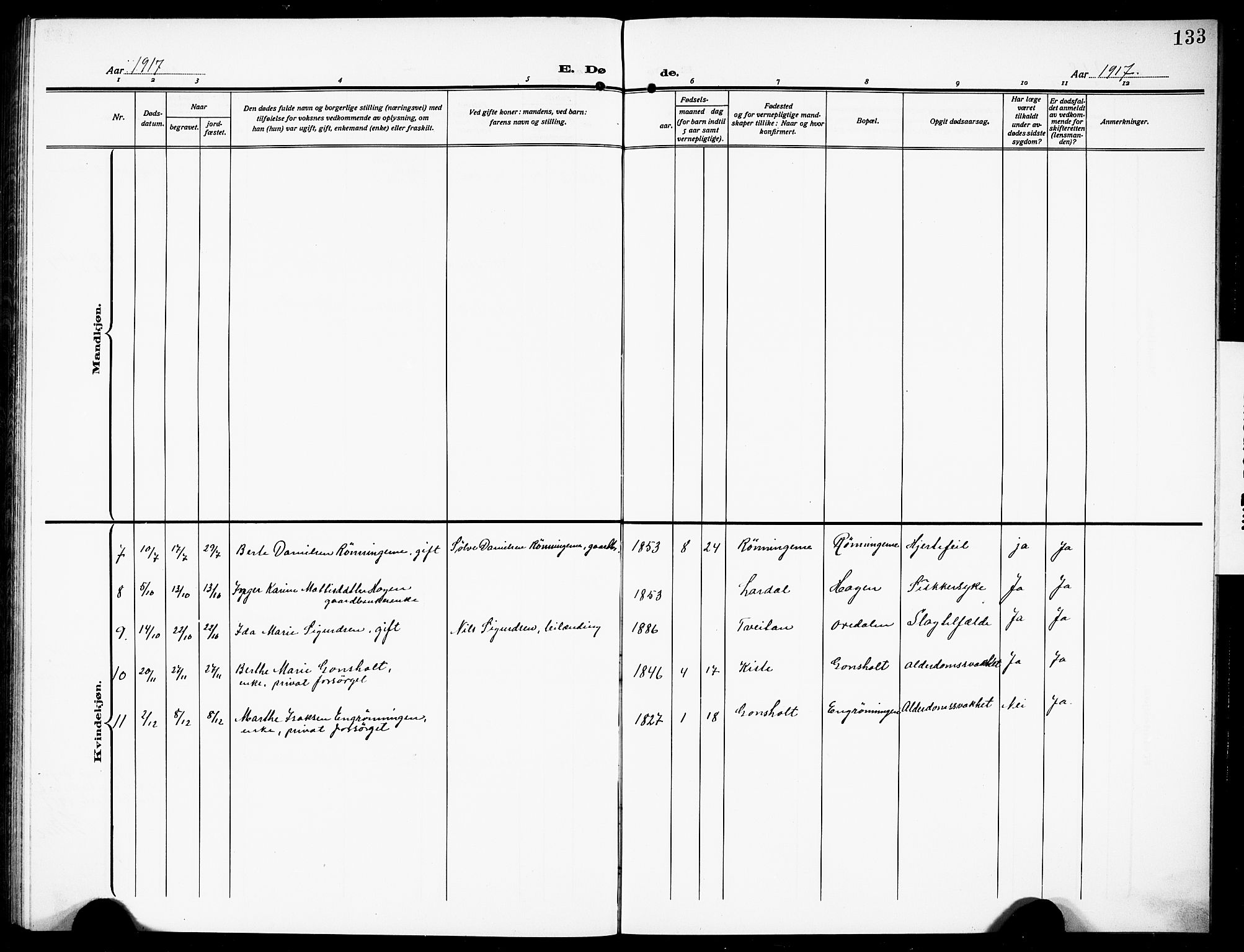 Siljan kirkebøker, SAKO/A-300/G/Ga/L0003: Parish register (copy) no. 3, 1909-1927, p. 133