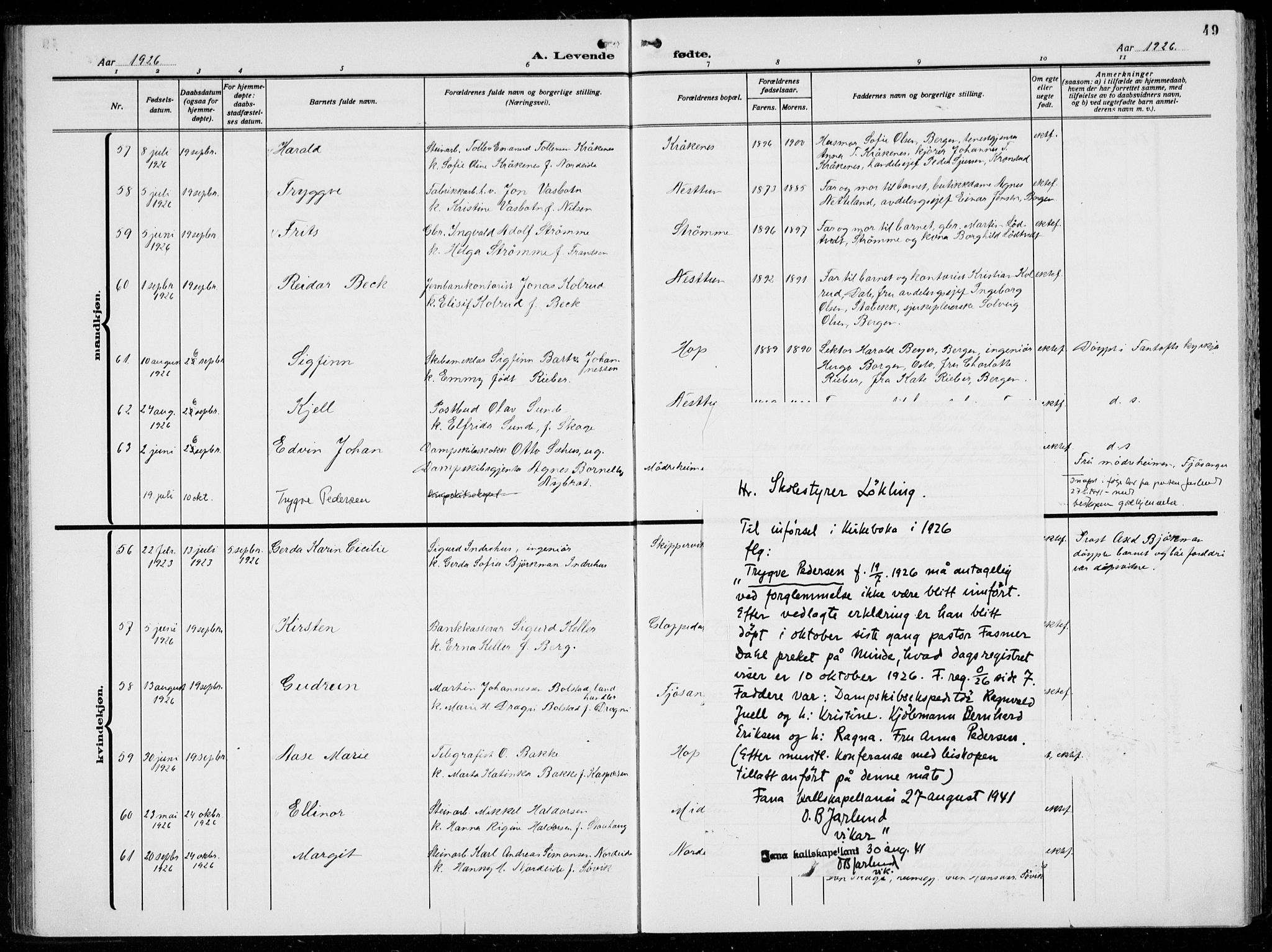 Birkeland Sokneprestembete, AV/SAB-A-74601/H/Hab: Parish register (copy) no. A  8, 1923-1933, p. 49