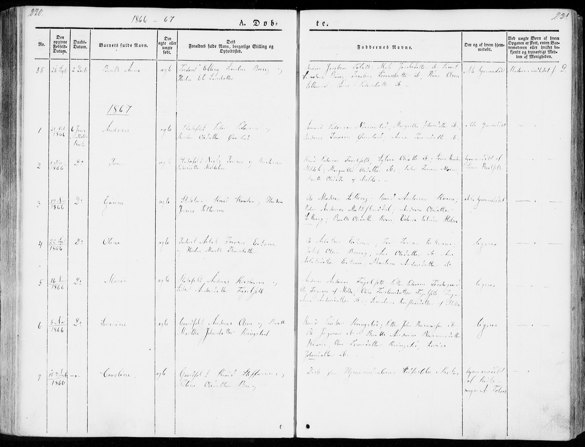 Ministerialprotokoller, klokkerbøker og fødselsregistre - Møre og Romsdal, SAT/A-1454/555/L0653: Parish register (official) no. 555A04, 1843-1869, p. 230-231