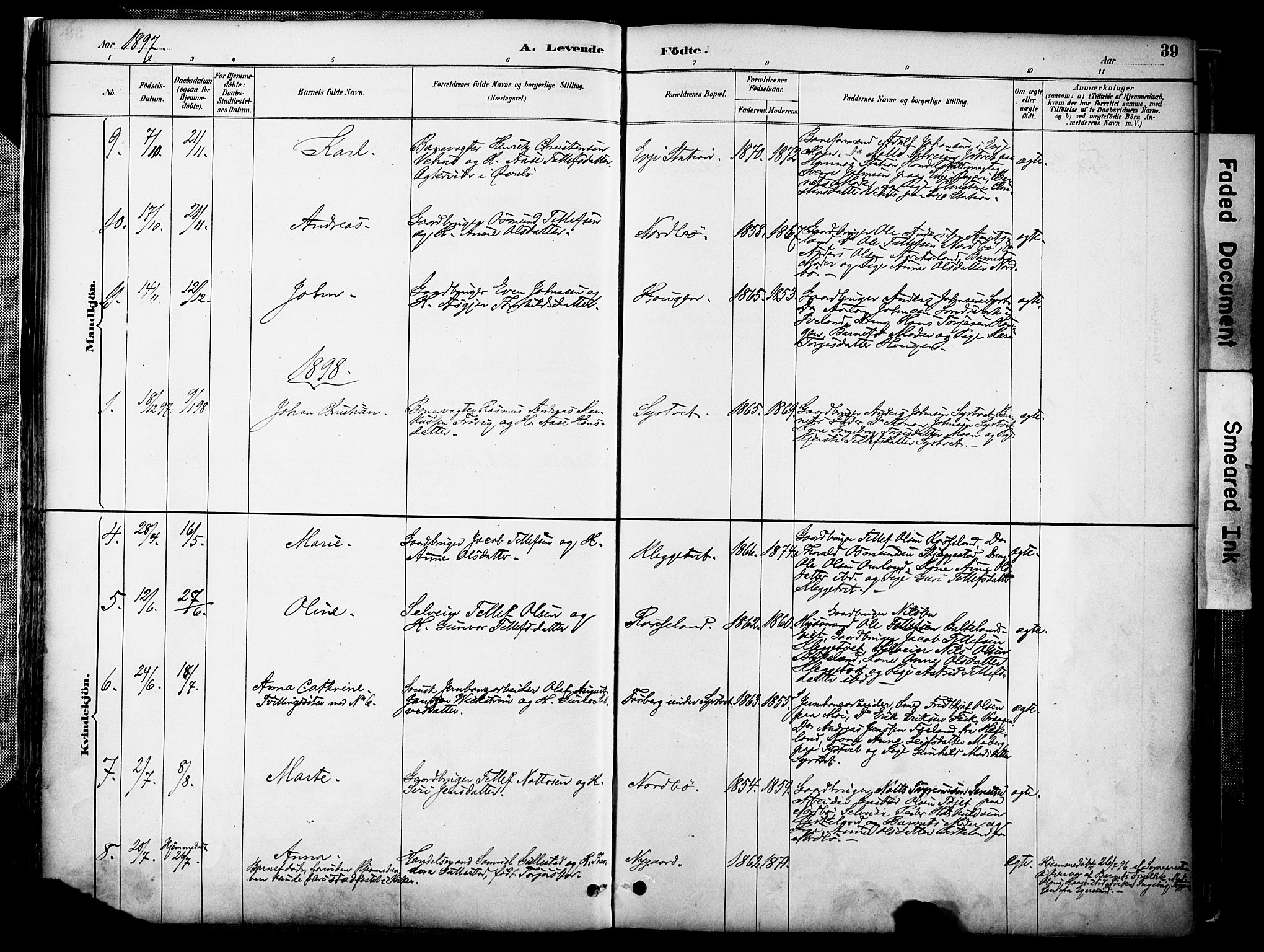 Evje sokneprestkontor, AV/SAK-1111-0008/F/Fa/Faa/L0007: Parish register (official) no. A 7, 1884-1909, p. 39