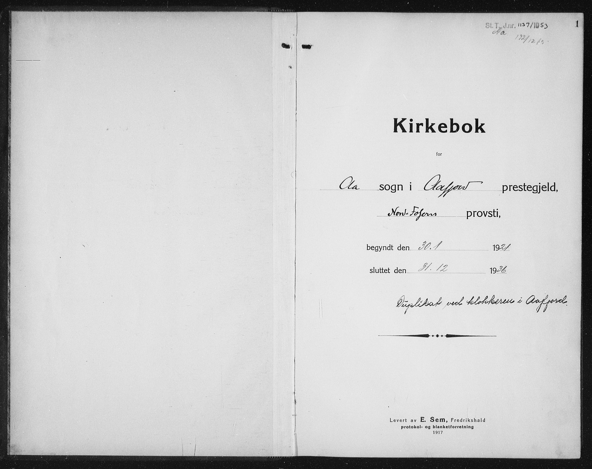 Ministerialprotokoller, klokkerbøker og fødselsregistre - Sør-Trøndelag, AV/SAT-A-1456/655/L0689: Parish register (copy) no. 655C05, 1922-1936, p. 1