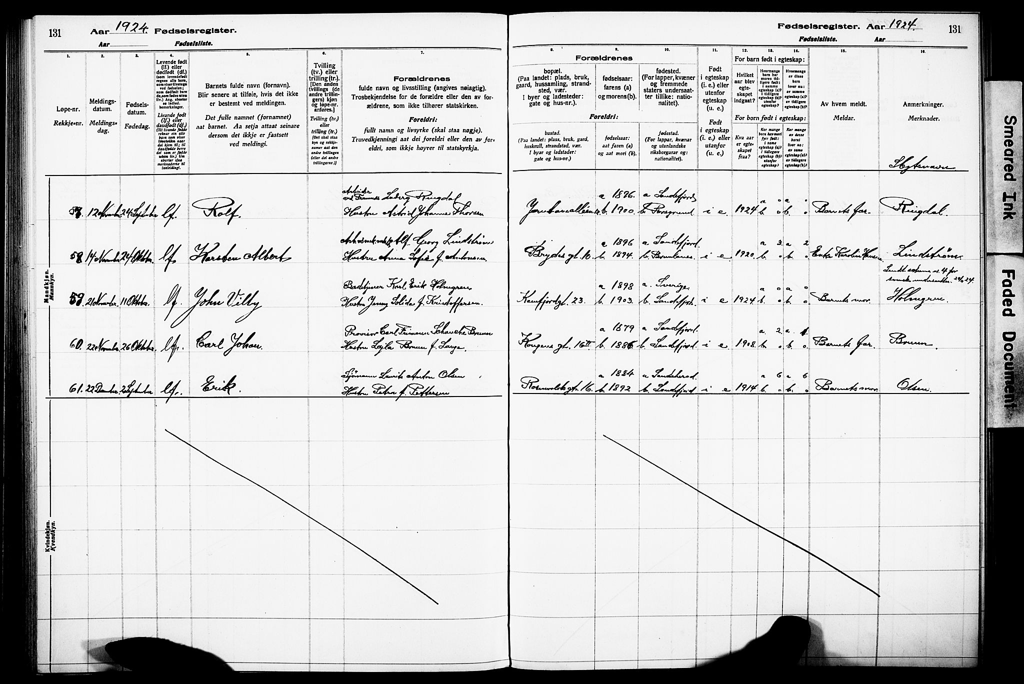 Sandefjord kirkebøker, AV/SAKO-A-315/J/Ja/L0001: Birth register no. 1, 1916-1932, p. 131