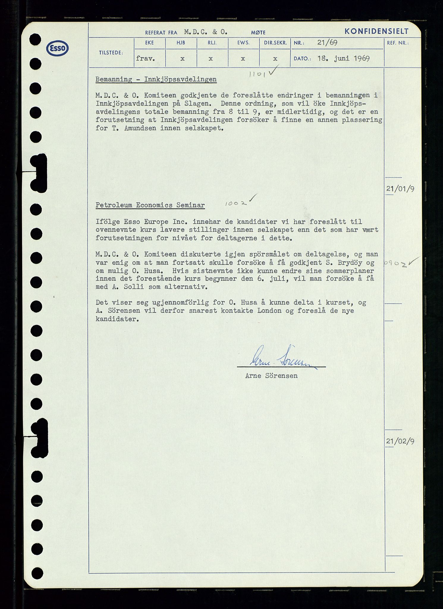 Pa 0982 - Esso Norge A/S, AV/SAST-A-100448/A/Aa/L0003/0001: Den administrerende direksjon Board minutes (styrereferater) og Bedriftforsamlingsprotokoll / Den administrerende direksjon Board minutes (styrereferater), 1969, p. 159