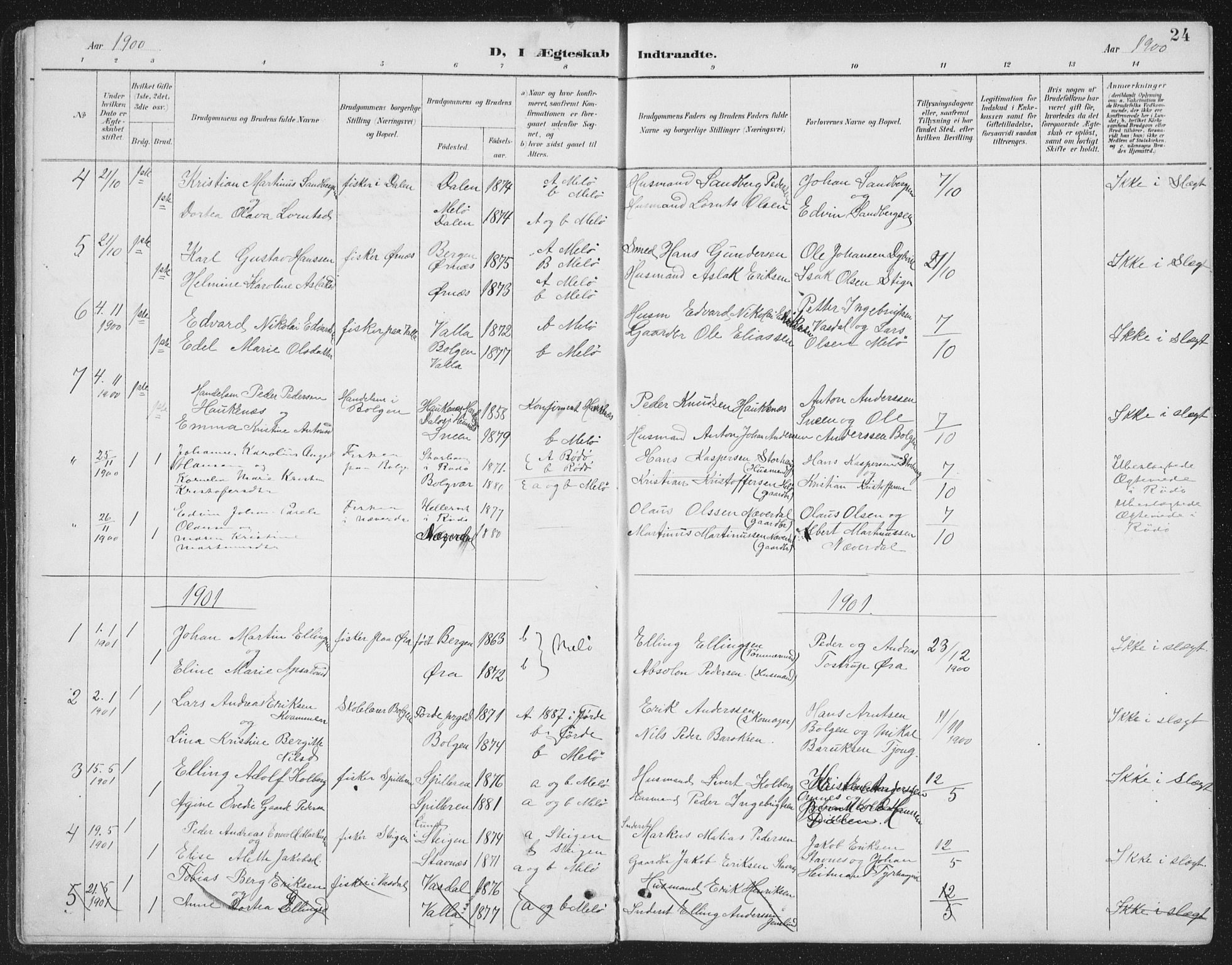 Ministerialprotokoller, klokkerbøker og fødselsregistre - Nordland, AV/SAT-A-1459/843/L0638: Parish register (copy) no. 843C07, 1888-1907, p. 24