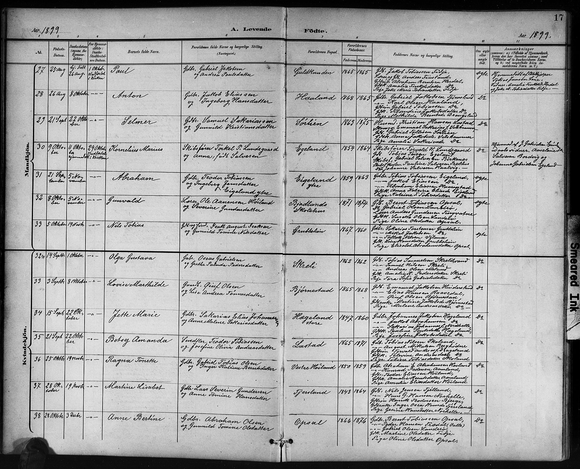 Lyngdal sokneprestkontor, AV/SAK-1111-0029/F/Fb/Fbc/L0005: Parish register (copy) no. B 5, 1897-1913, p. 17