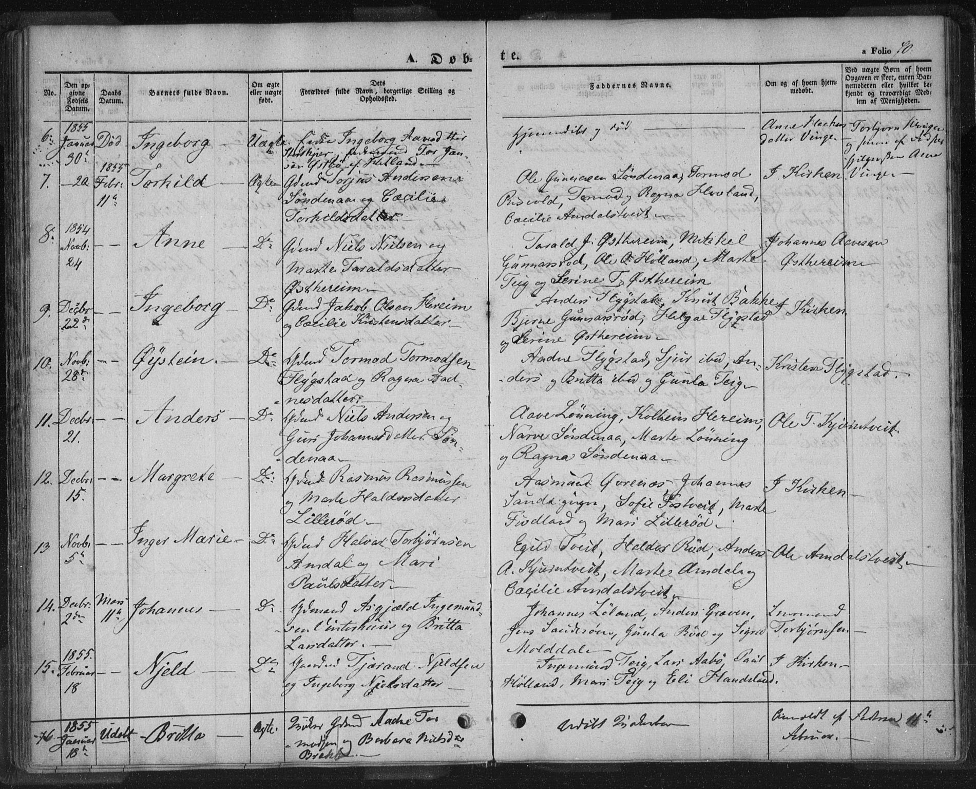 Sand sokneprestkontor, AV/SAST-A-101848/01/III/L0002: Parish register (official) no. A 2, 1838-1859, p. 70