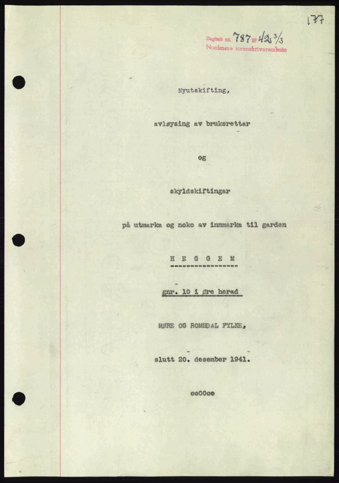 Nordmøre sorenskriveri, AV/SAT-A-4132/1/2/2Ca: Mortgage book no. A92, 1942-1942, Diary no: : 787/1942