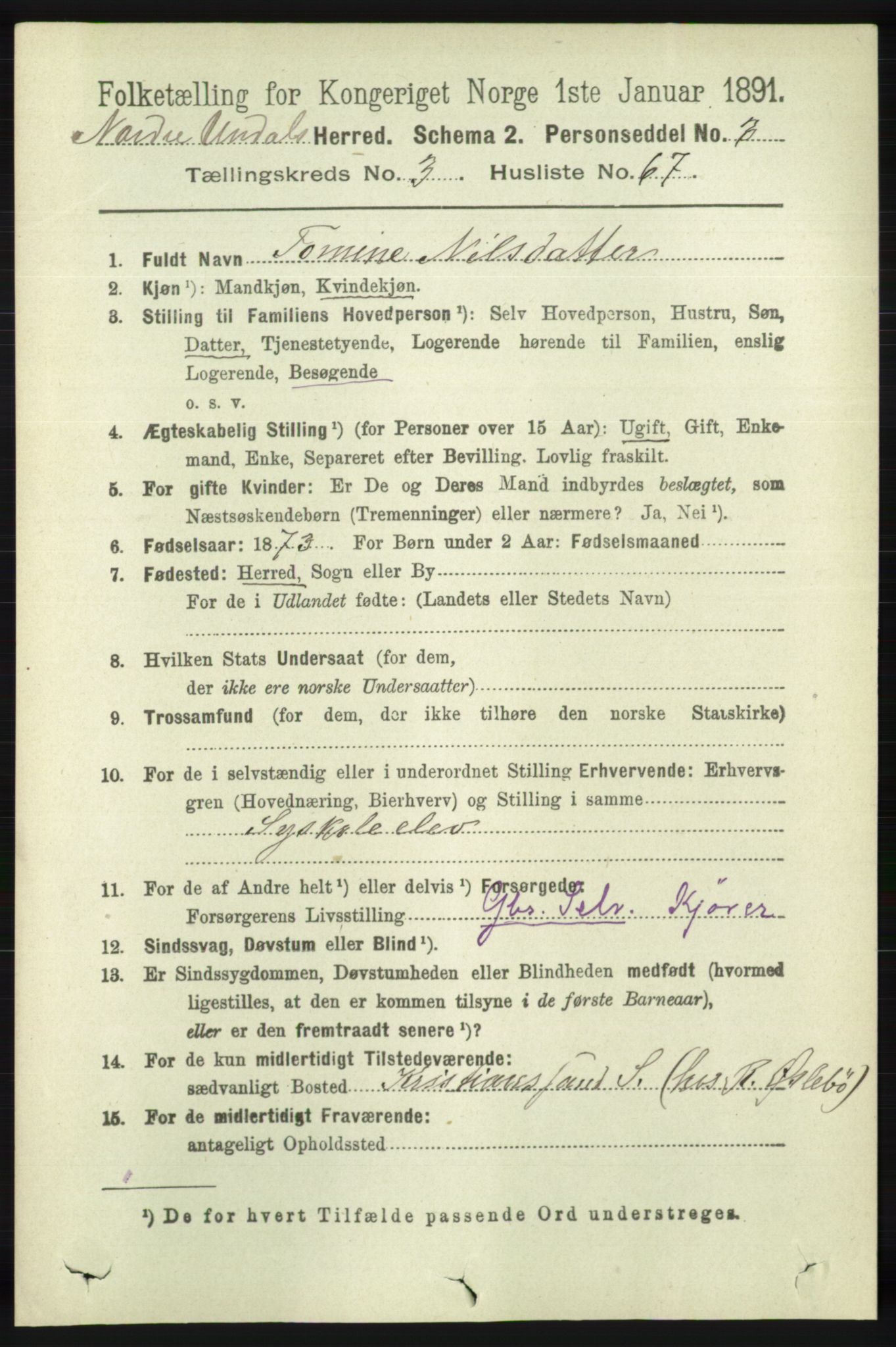 RA, 1891 census for 1028 Nord-Audnedal, 1891, p. 1068