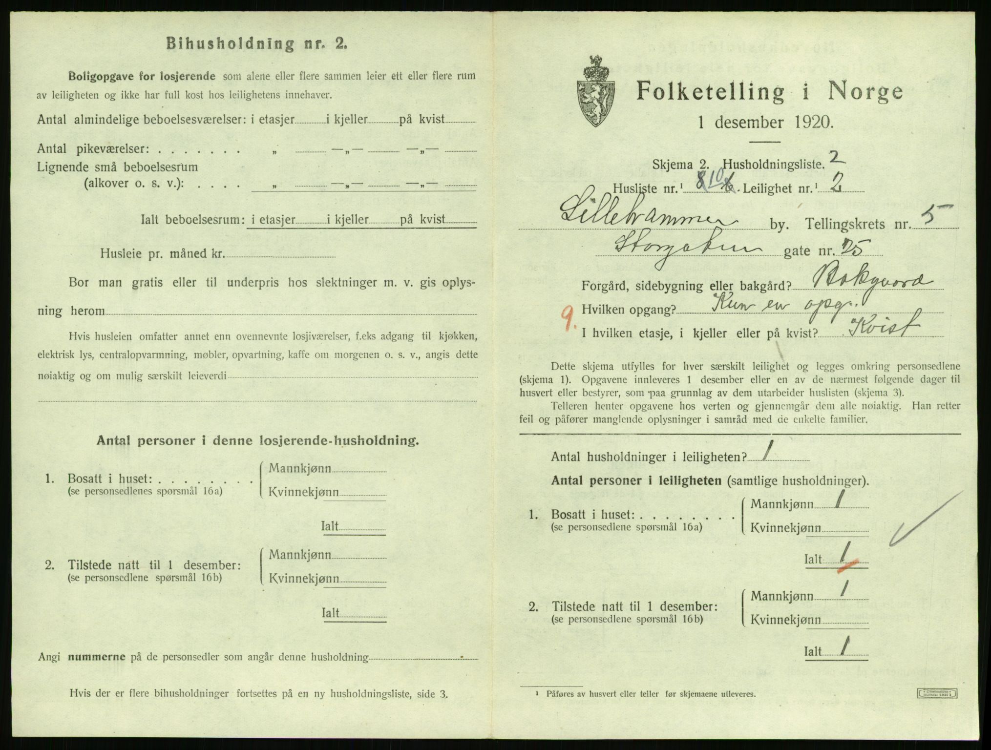SAH, 1920 census for Lillehammer, 1920, p. 2238