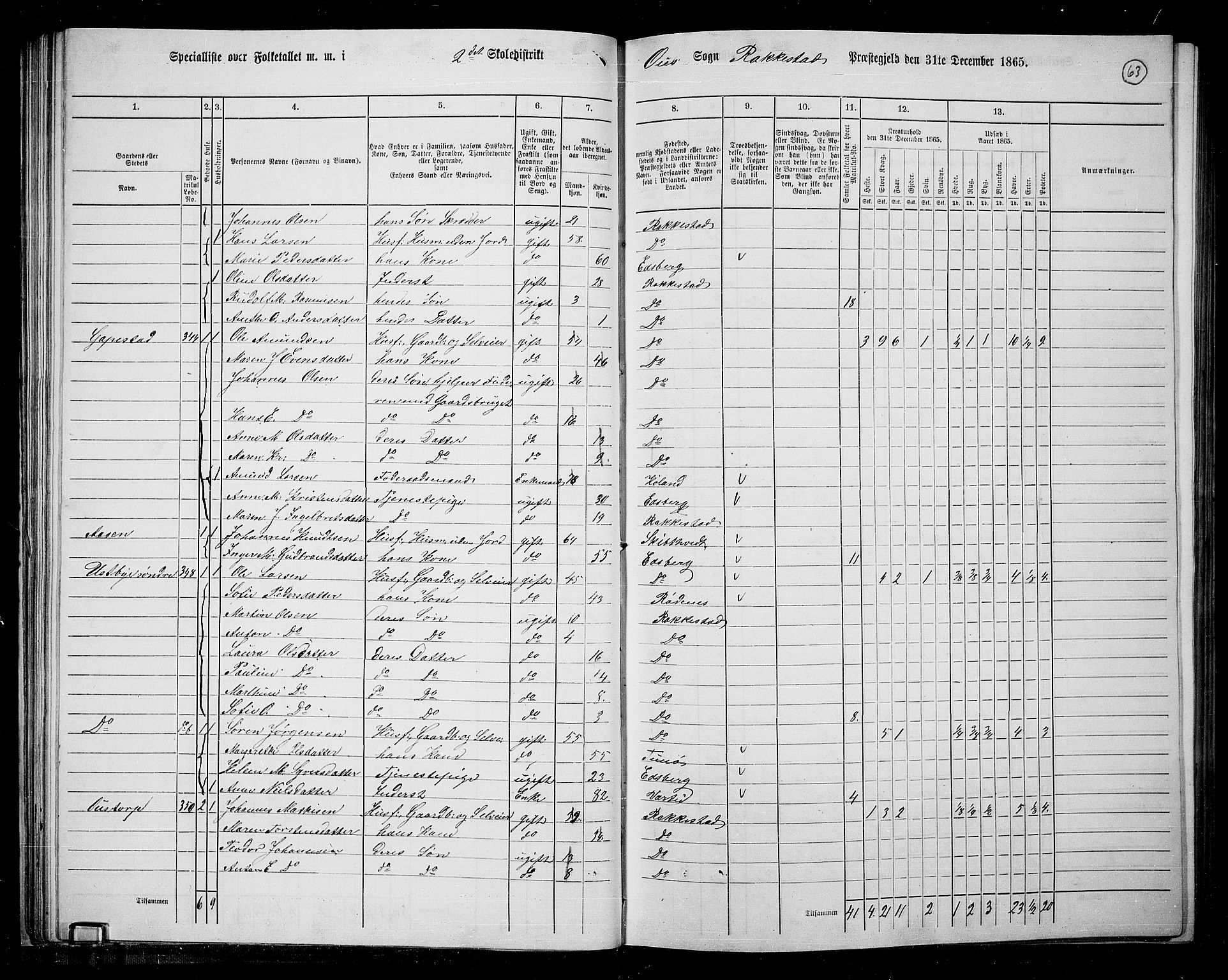 RA, 1865 census for Rakkestad, 1865, p. 62