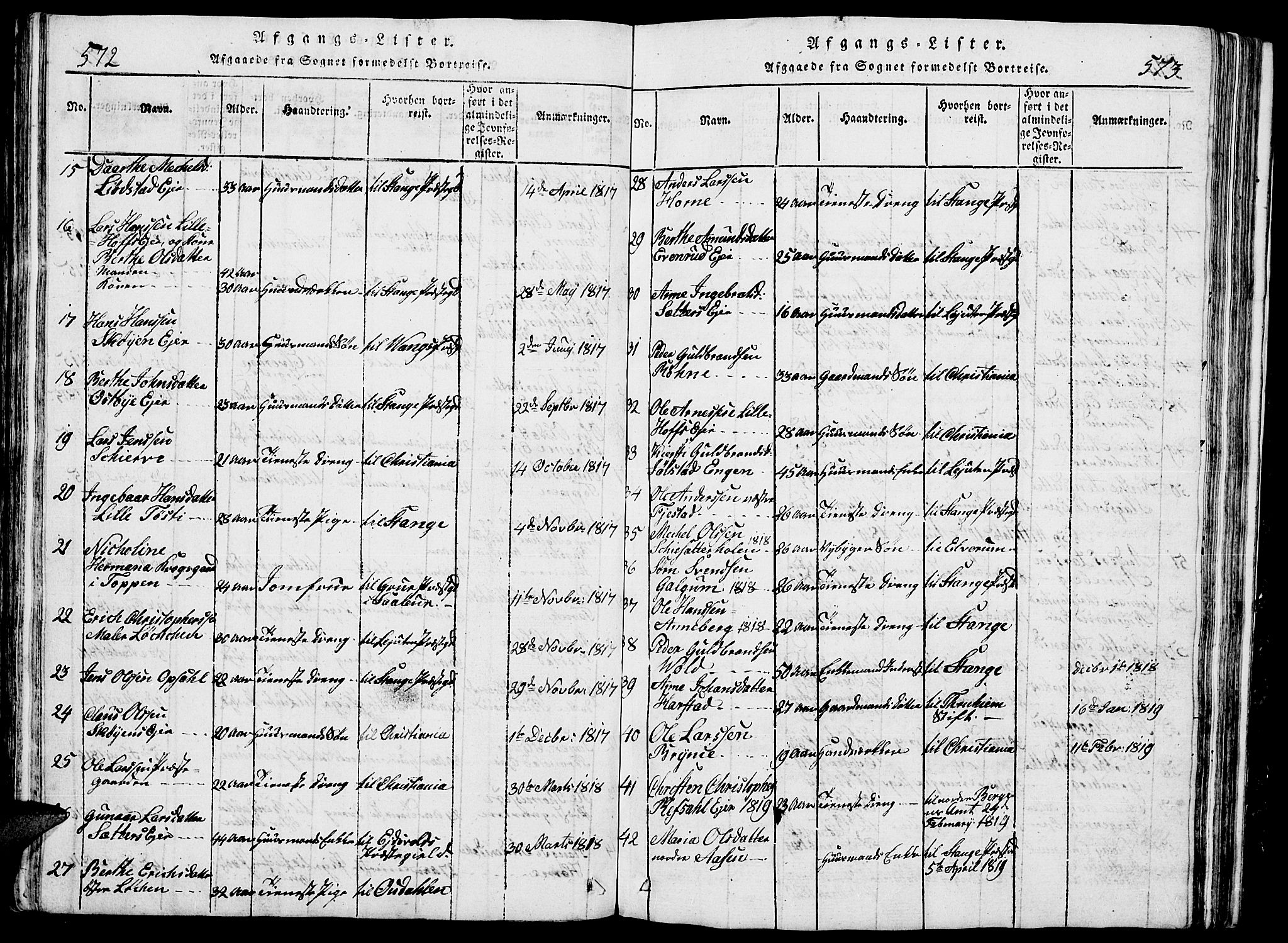 Romedal prestekontor, SAH/PREST-004/L/L0005: Parish register (copy) no. 5, 1814-1829, p. 572-573
