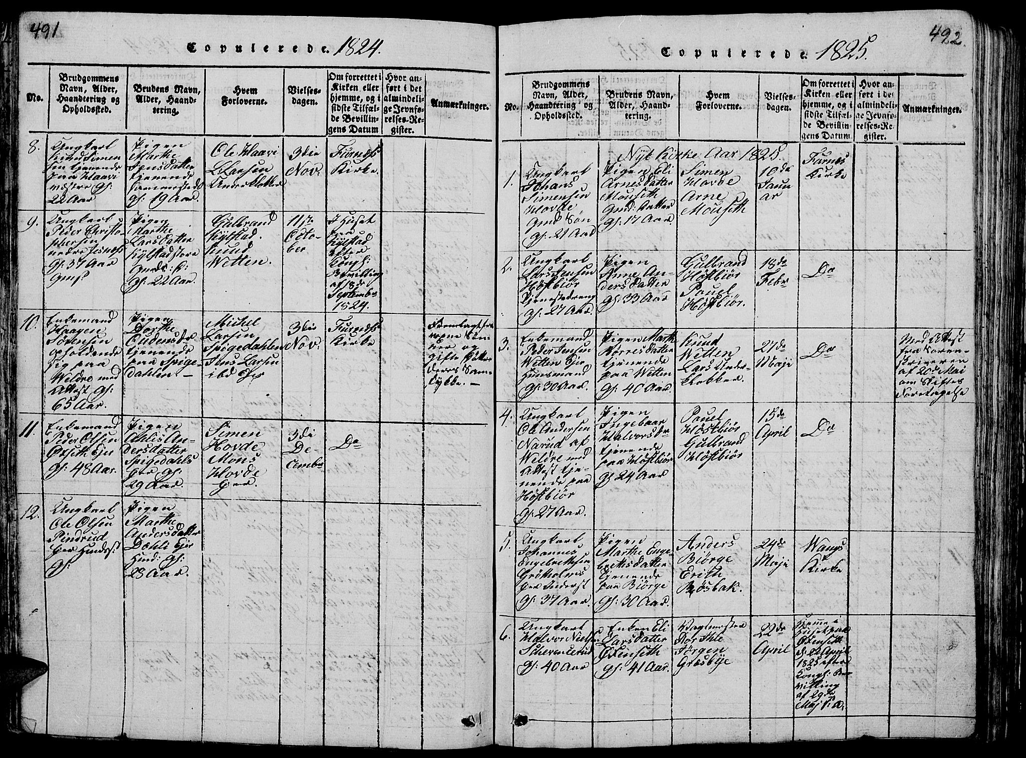 Vang prestekontor, Hedmark, SAH/PREST-008/H/Ha/Hab/L0005: Parish register (copy) no. 5, 1815-1836, p. 491-492