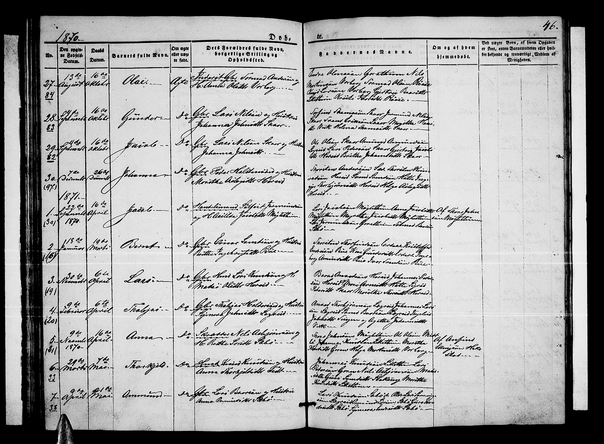 Ullensvang sokneprestembete, SAB/A-78701/H/Hab: Parish register (copy) no. C 1, 1855-1871, p. 46