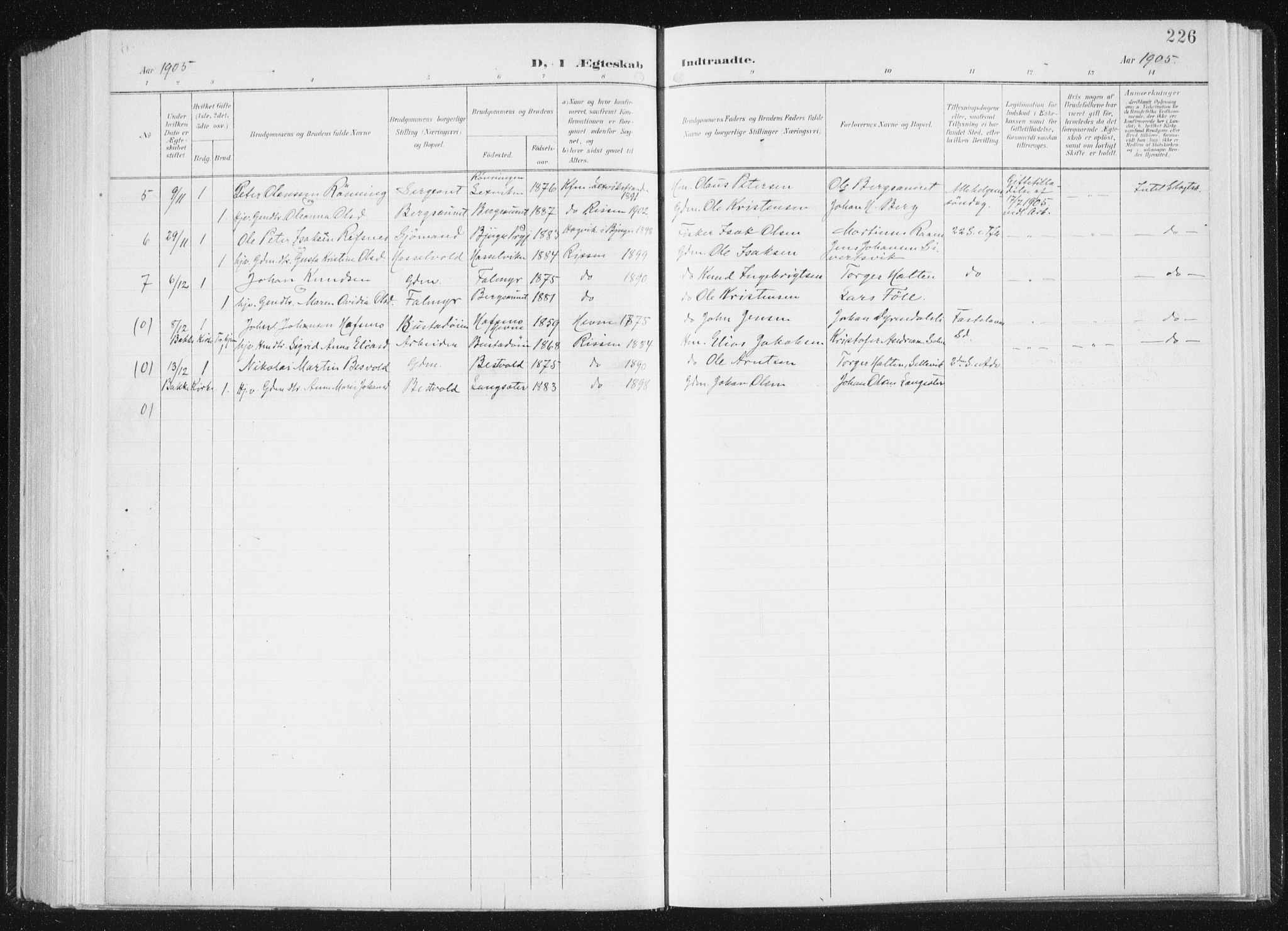 Ministerialprotokoller, klokkerbøker og fødselsregistre - Sør-Trøndelag, AV/SAT-A-1456/647/L0635: Parish register (official) no. 647A02, 1896-1911, p. 226