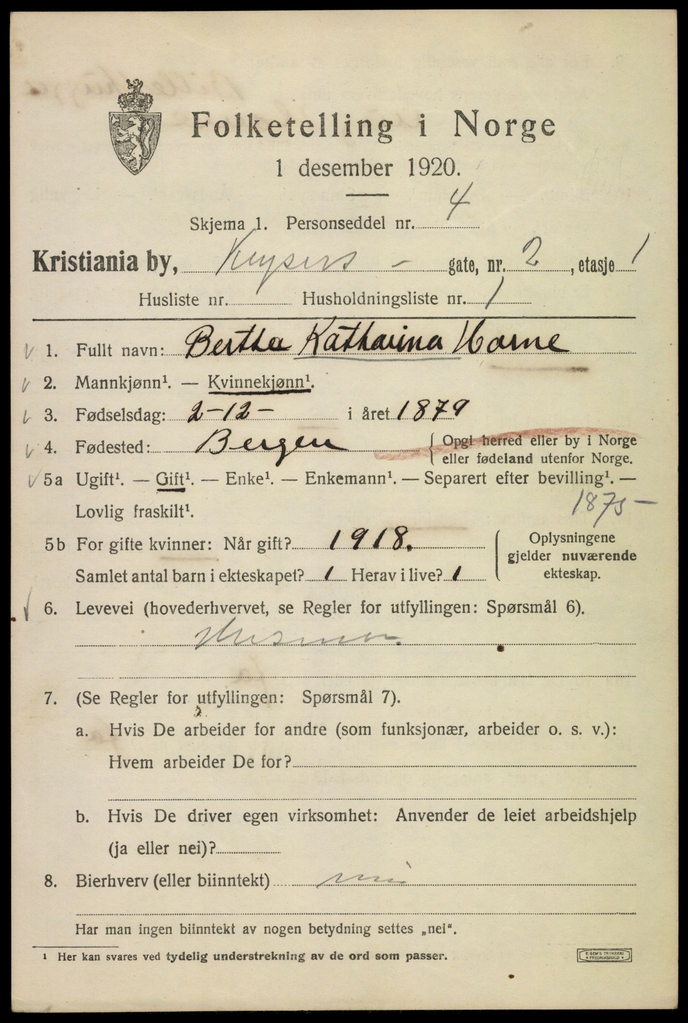 SAO, 1920 census for Kristiania, 1920, p. 331527