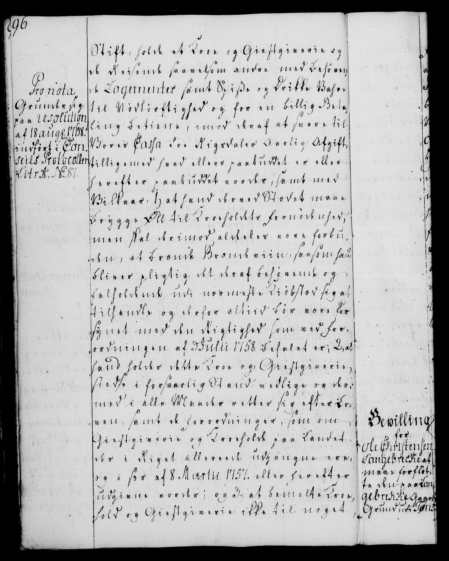 Rentekammeret, Kammerkanselliet, AV/RA-EA-3111/G/Gg/Gga/L0008: Norsk ekspedisjonsprotokoll med register (merket RK 53.8), 1768-1771, p. 96