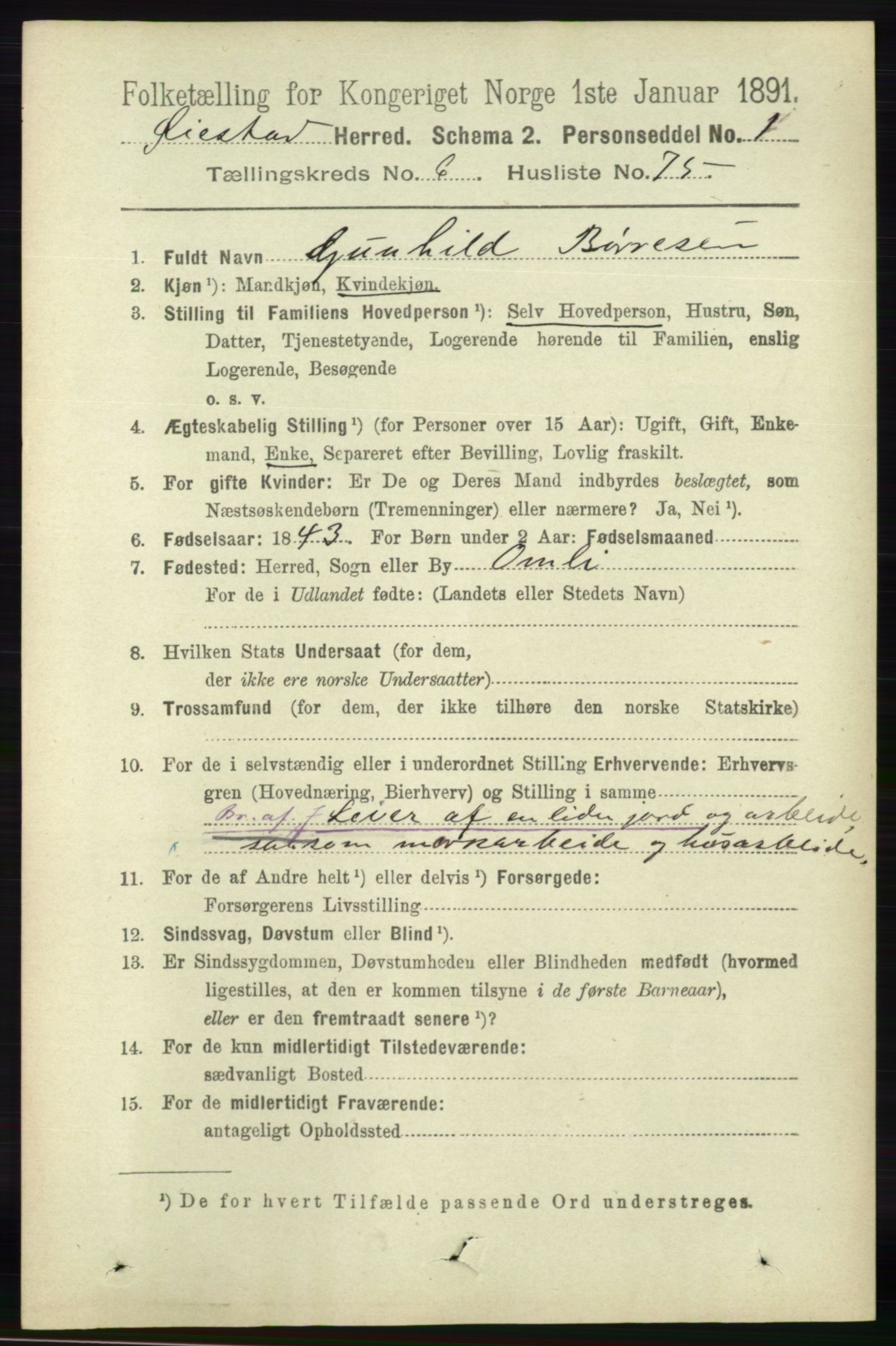 RA, 1891 census for 0920 Øyestad, 1891, p. 2552