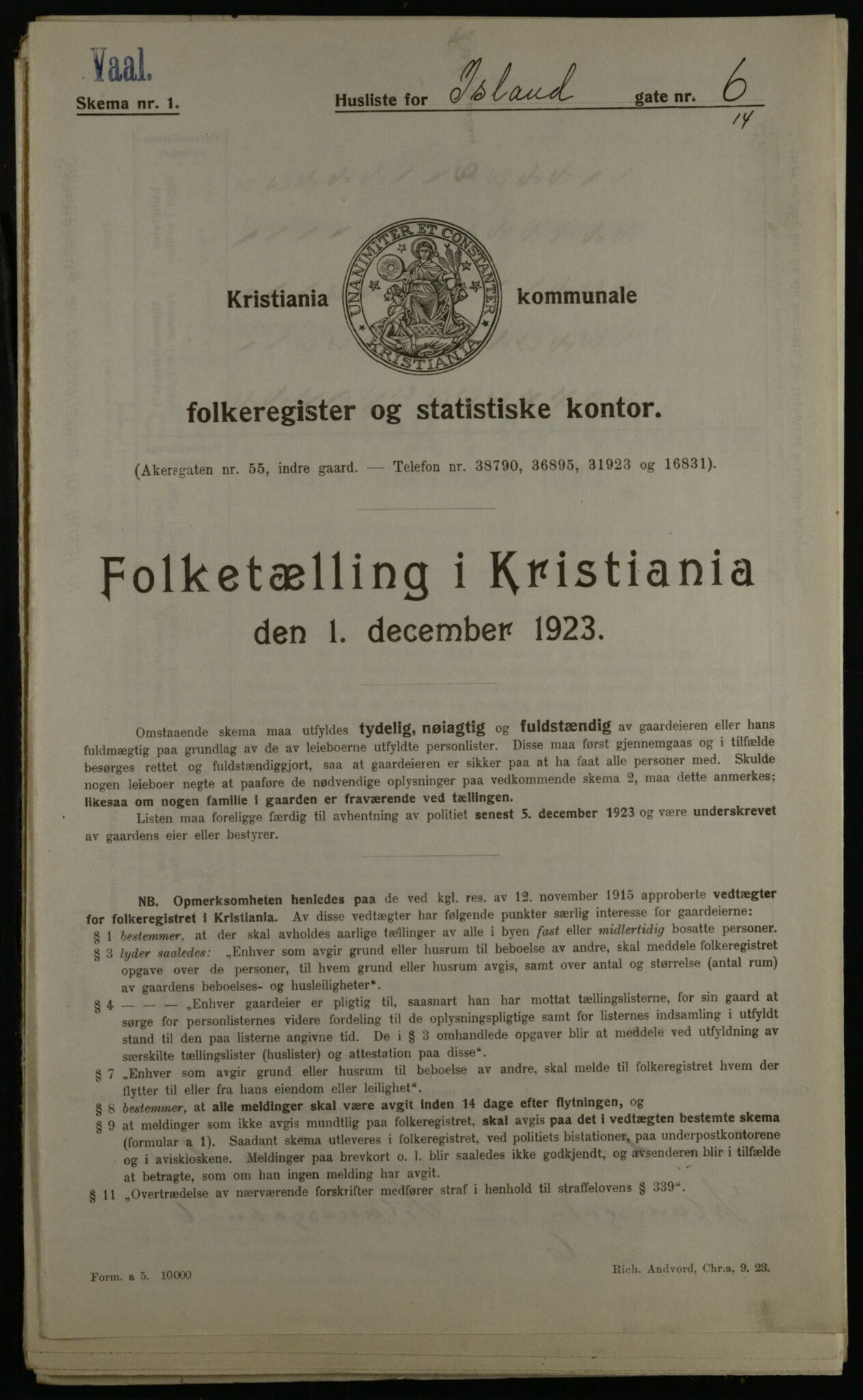 OBA, Municipal Census 1923 for Kristiania, 1923, p. 49665