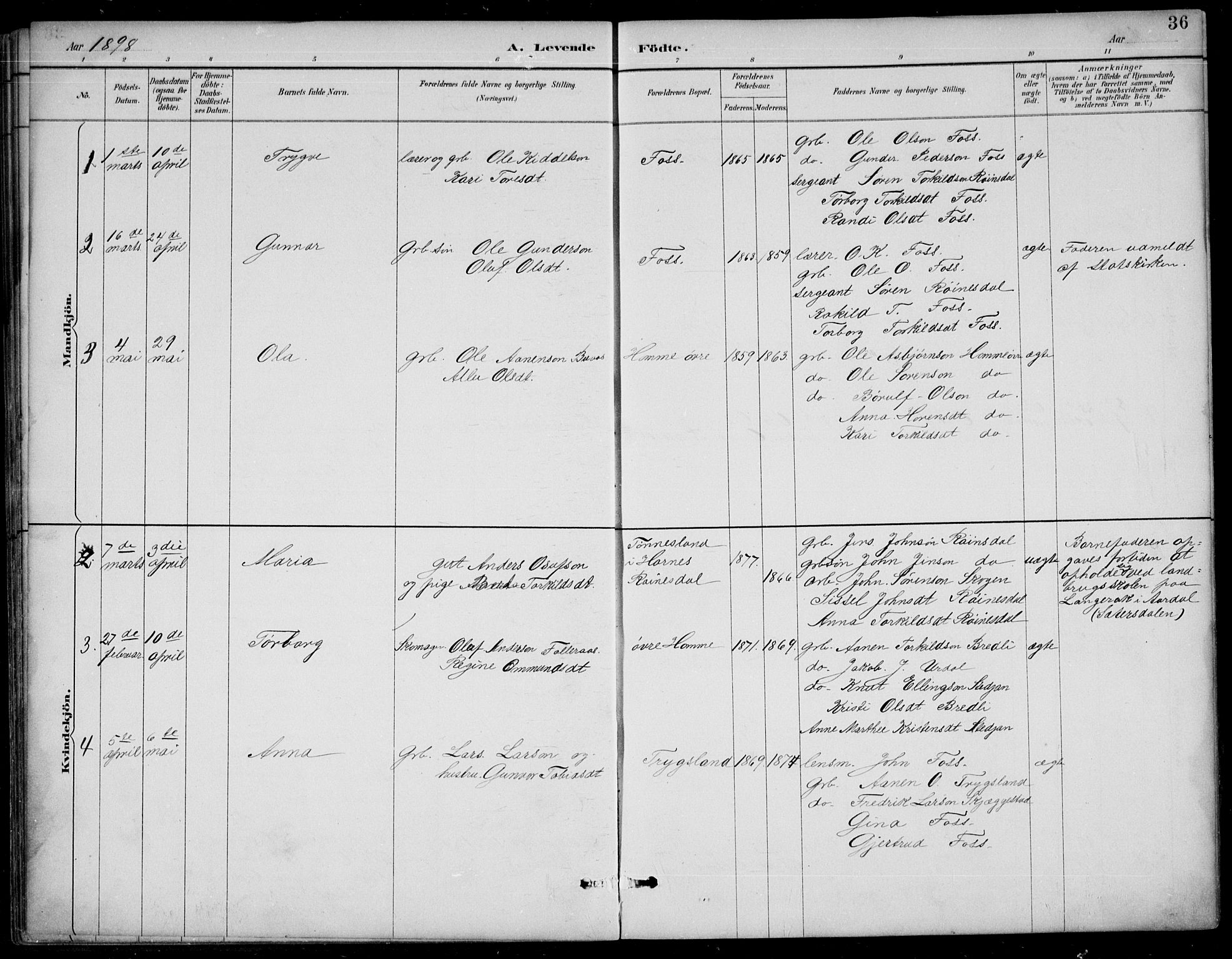 Bjelland sokneprestkontor, SAK/1111-0005/F/Fb/Fba/L0005: Parish register (copy) no. B 5, 1887-1923, p. 36
