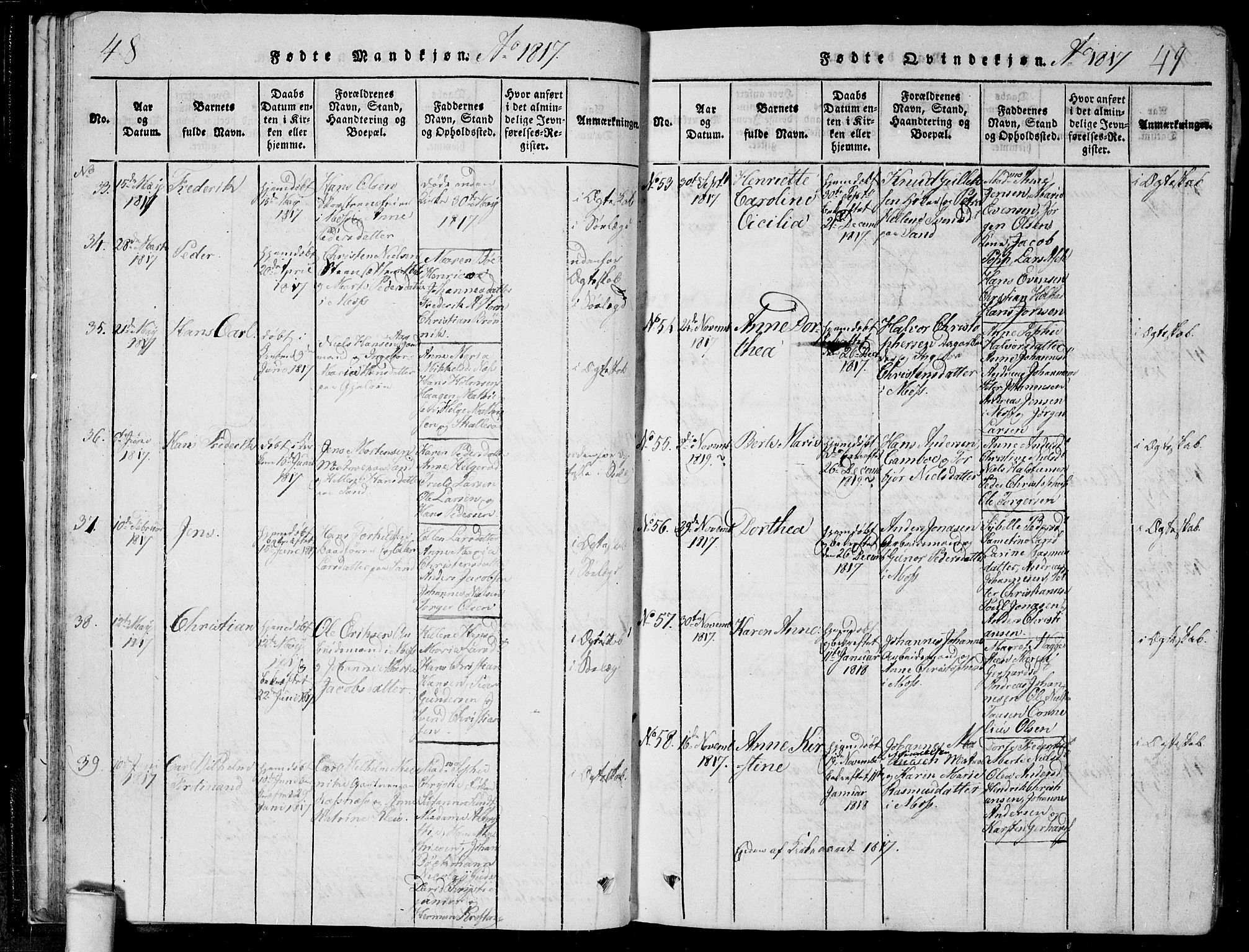 Moss prestekontor Kirkebøker, SAO/A-2003/F/Fa/L0005: Parish register (official) no. I 5, 1814-1828, p. 48-49