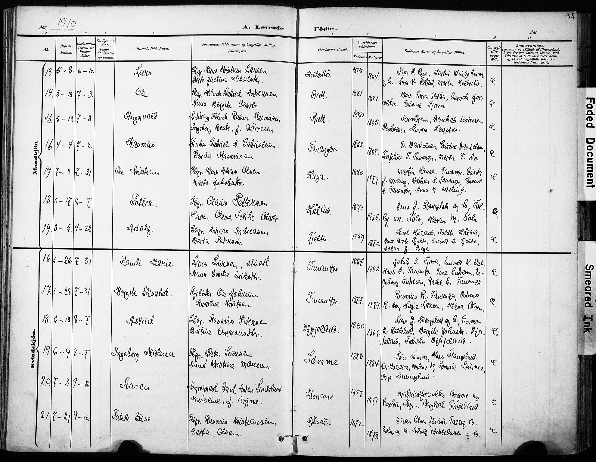 Håland sokneprestkontor, AV/SAST-A-101802/001/30BA/L0013: Parish register (official) no. A 12, 1901-1913, p. 64