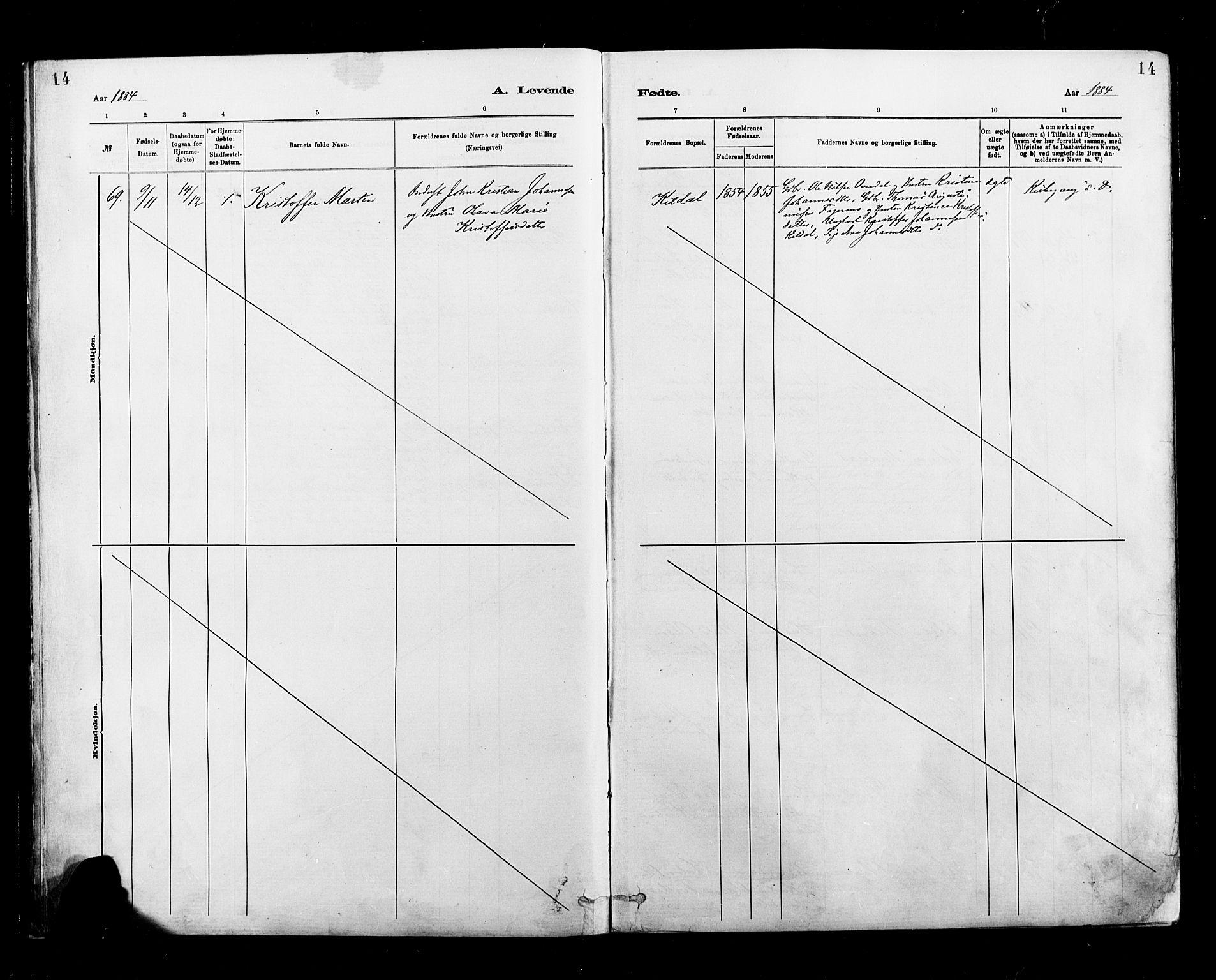Ministerialprotokoller, klokkerbøker og fødselsregistre - Nordland, SAT/A-1459/827/L0400: Parish register (official) no. 827A12, 1883-1903, p. 14