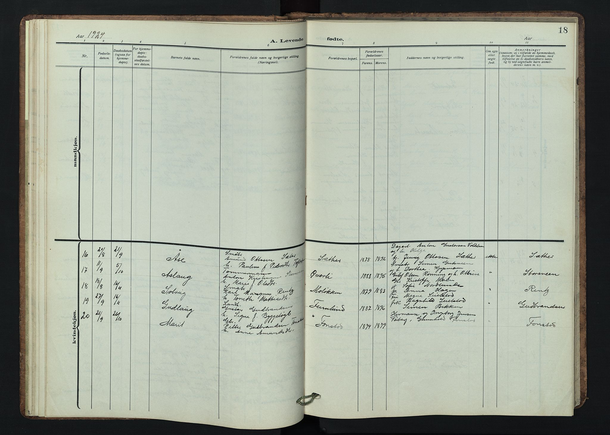 Østre Gausdal prestekontor, AV/SAH-PREST-092/H/Ha/Hab/L0005: Parish register (copy) no. 5, 1915-1944, p. 18