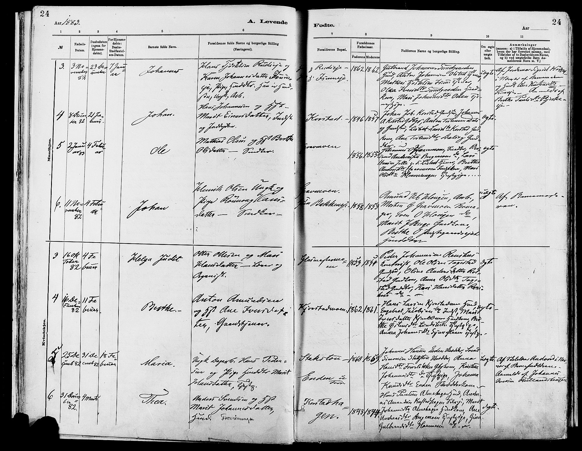 Sør-Fron prestekontor, AV/SAH-PREST-010/H/Ha/Haa/L0003: Parish register (official) no. 3, 1881-1897, p. 24