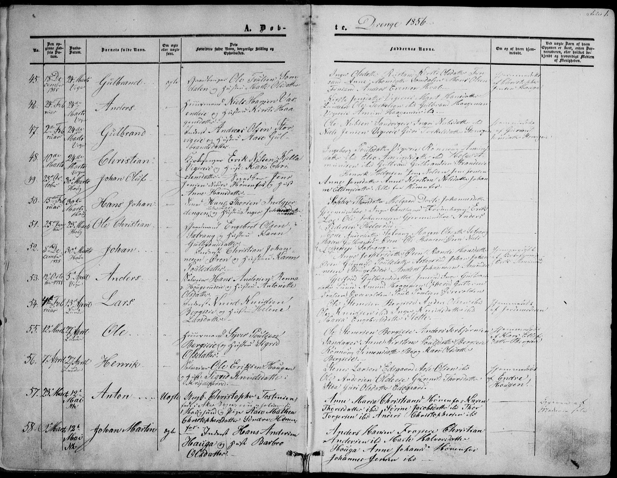 Norderhov kirkebøker, SAKO/A-237/F/Fa/L0012: Parish register (official) no. 12, 1856-1865, p. 1