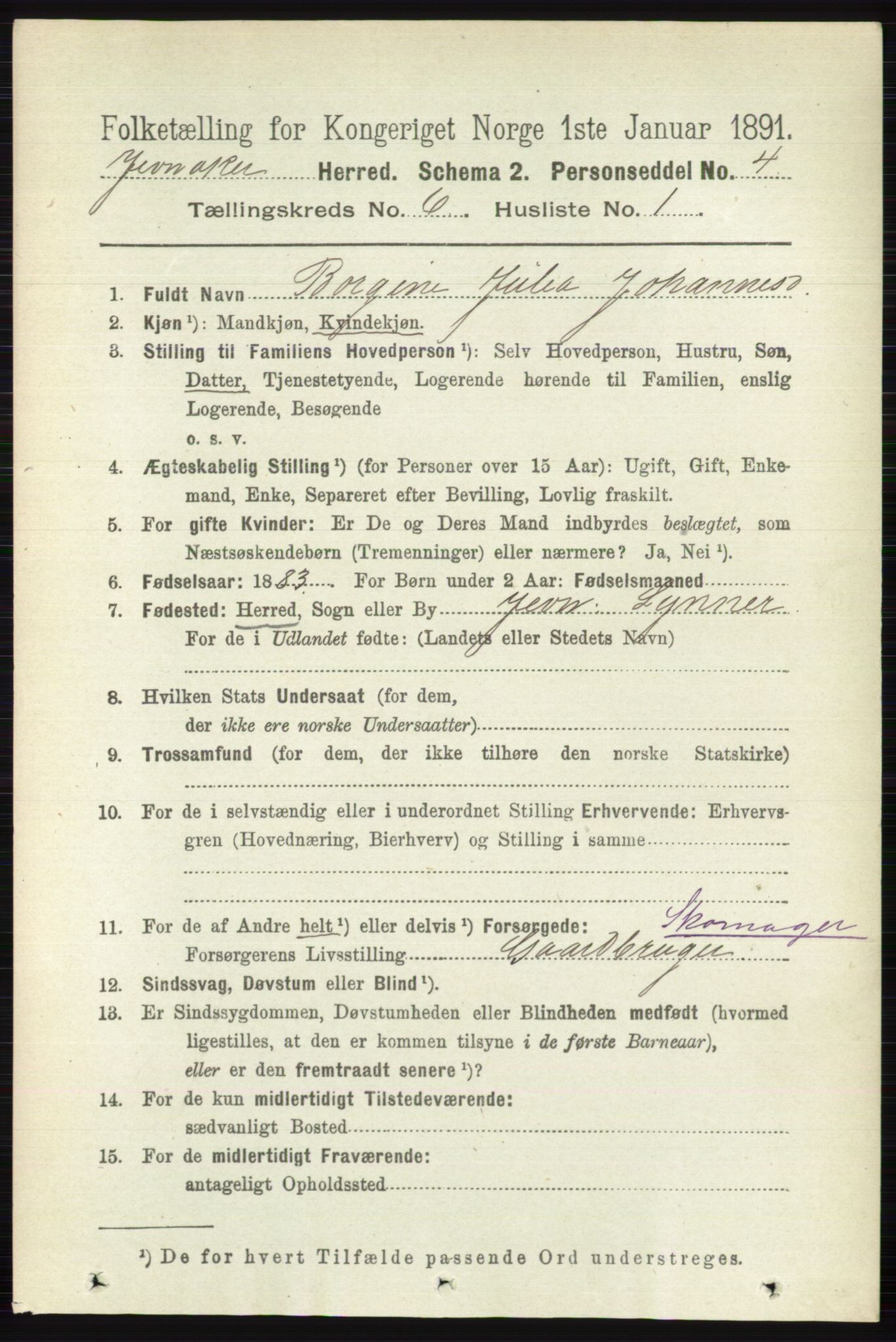 RA, 1891 census for 0532 Jevnaker, 1891, p. 3104