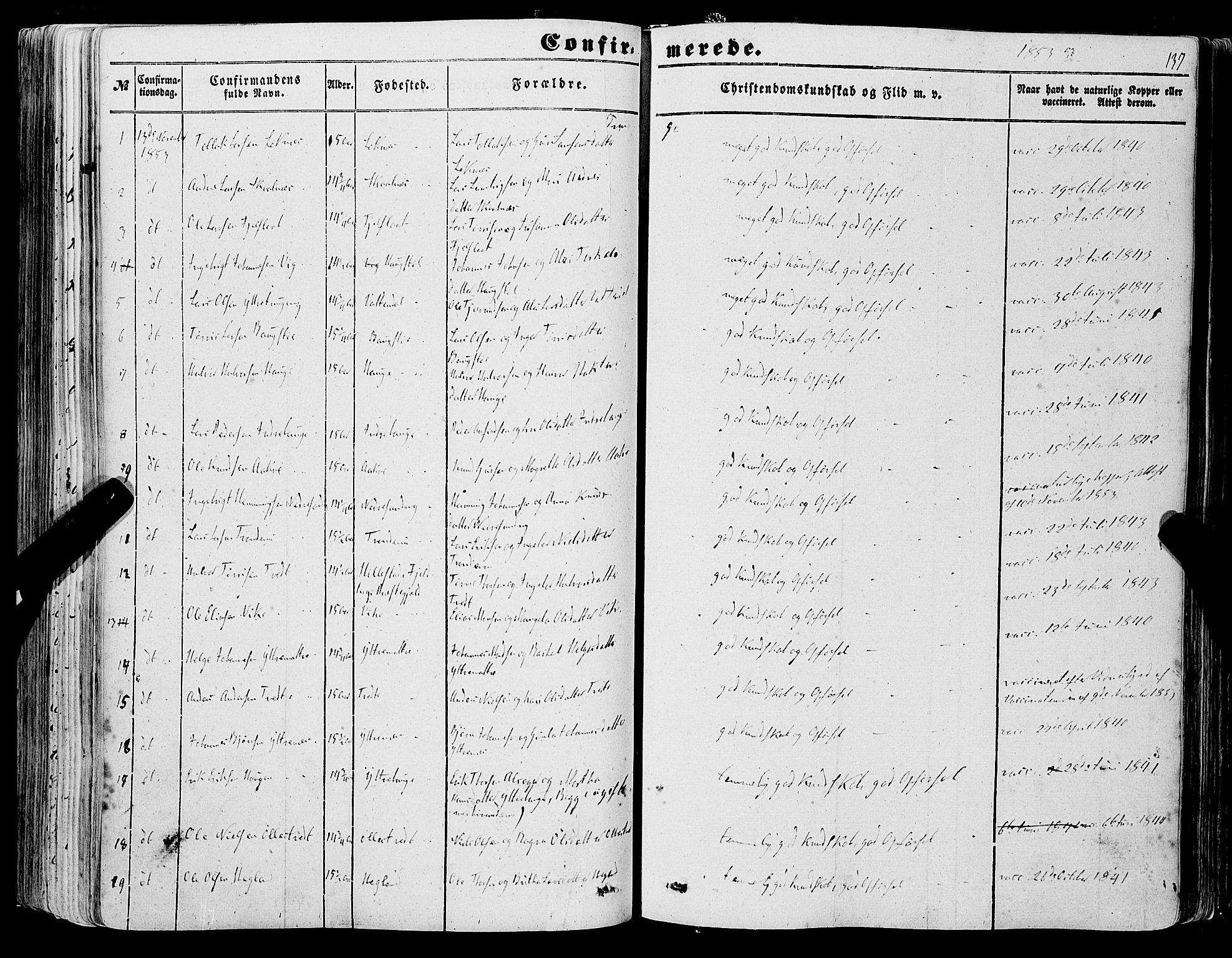 Skånevik sokneprestembete, AV/SAB-A-77801/H/Haa: Parish register (official) no. A 5I, 1848-1869, p. 137