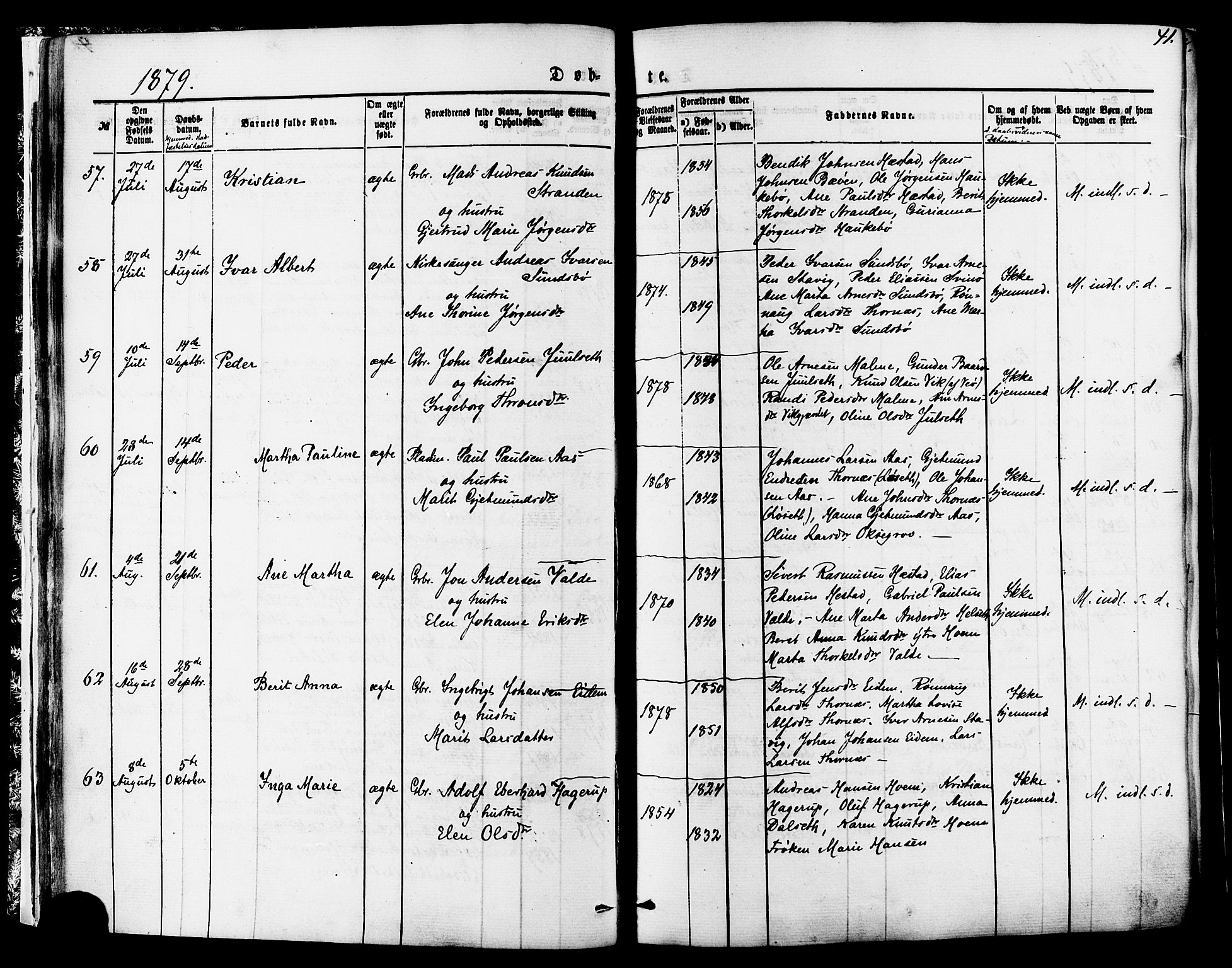 Ministerialprotokoller, klokkerbøker og fødselsregistre - Møre og Romsdal, AV/SAT-A-1454/565/L0749: Parish register (official) no. 565A03, 1871-1886, p. 41