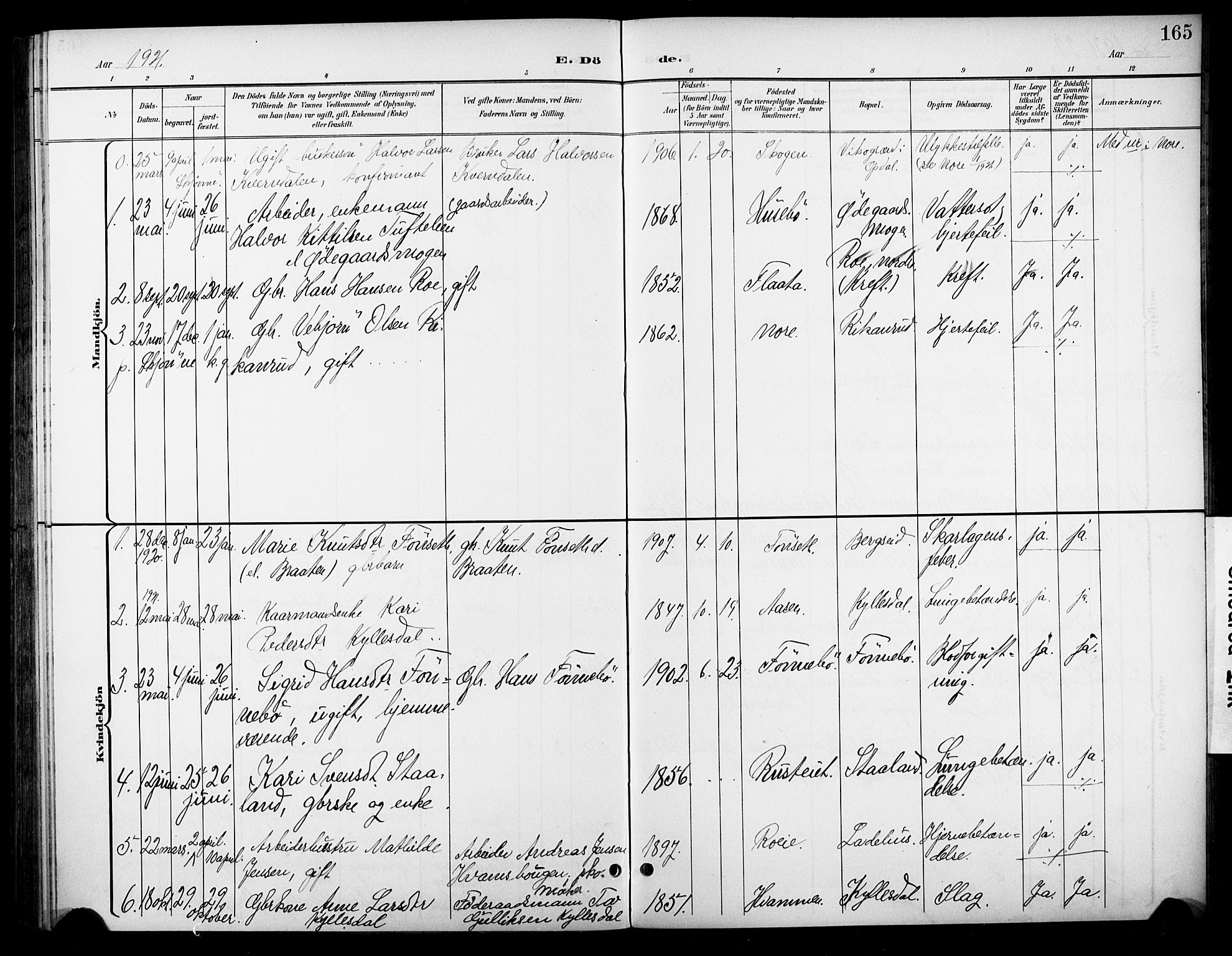 Nore kirkebøker, SAKO/A-238/F/Fc/L0005: Parish register (official) no. III 5, 1898-1922, p. 165