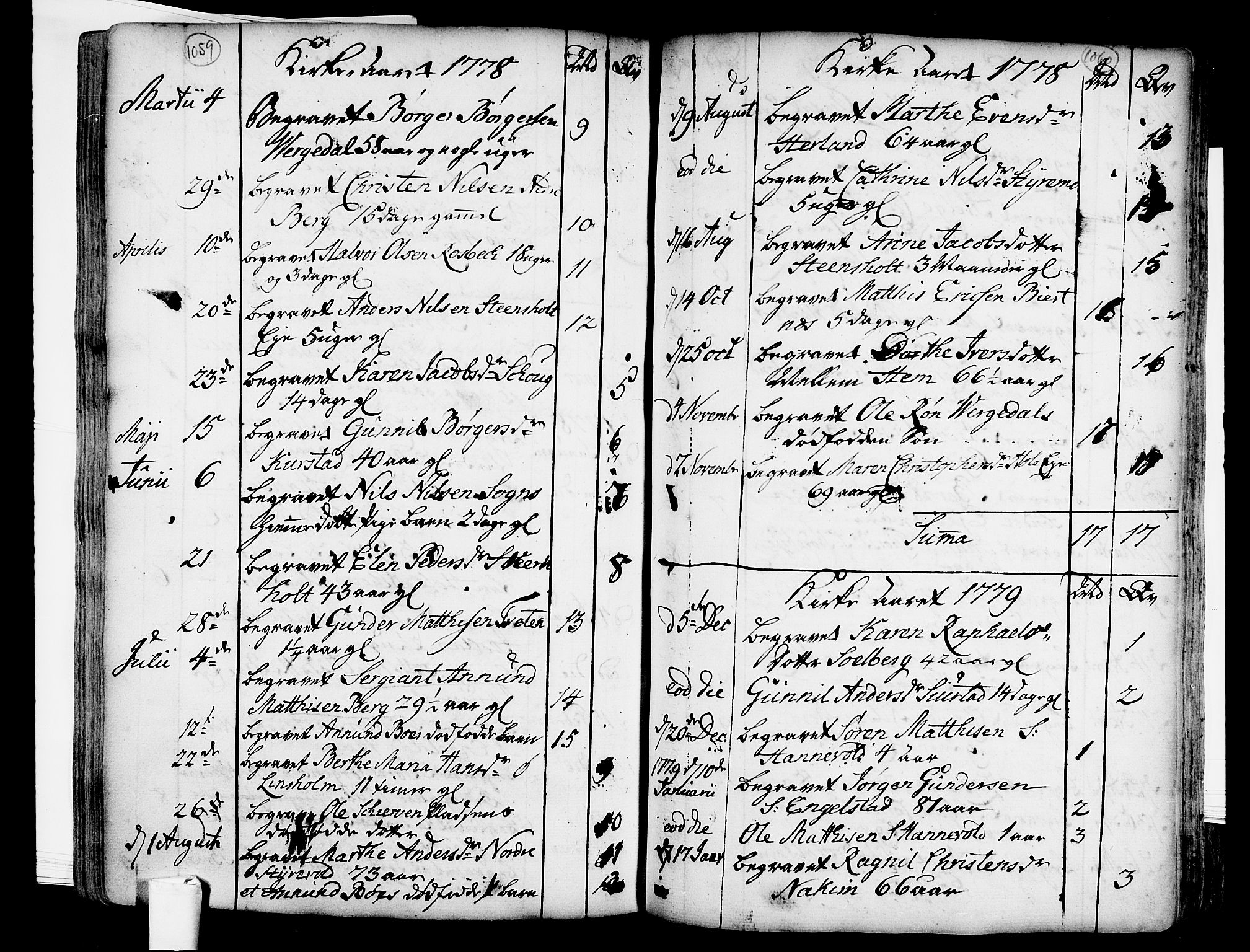 Lardal kirkebøker, AV/SAKO-A-350/F/Fa/L0003: Parish register (official) no. I 3, 1733-1815, p. 1059-1060