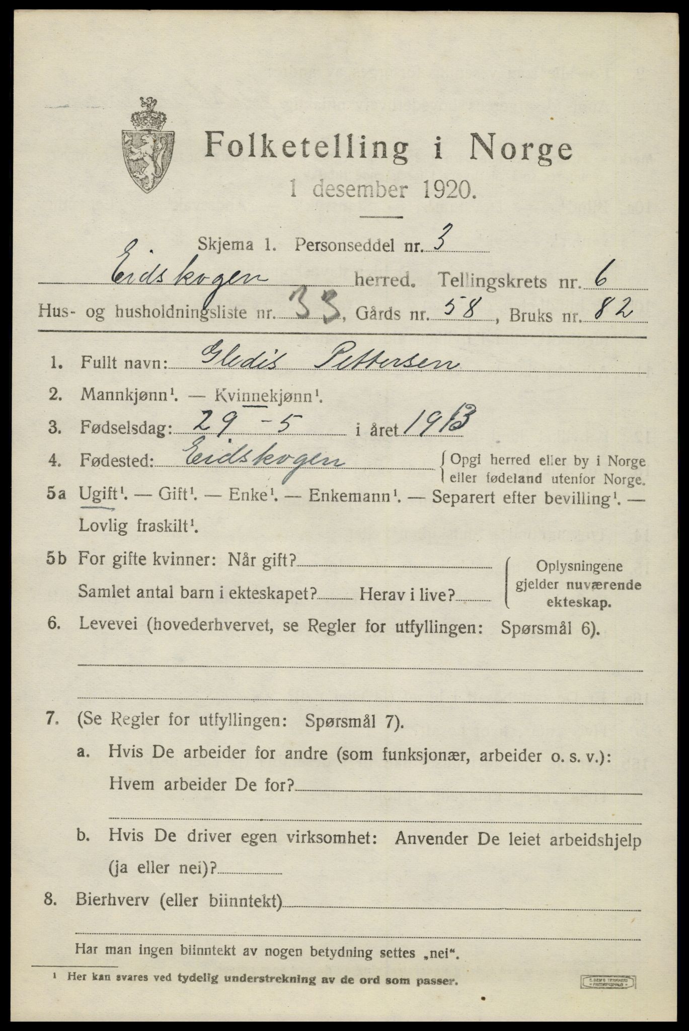 SAH, 1920 census for Eidskog, 1920, p. 6757