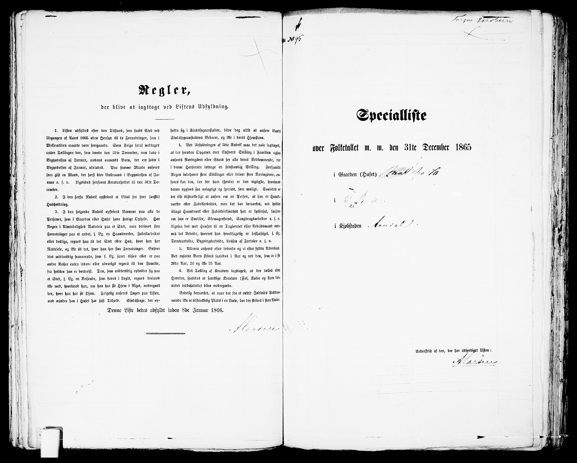 RA, 1865 census for Arendal, 1865, p. 195