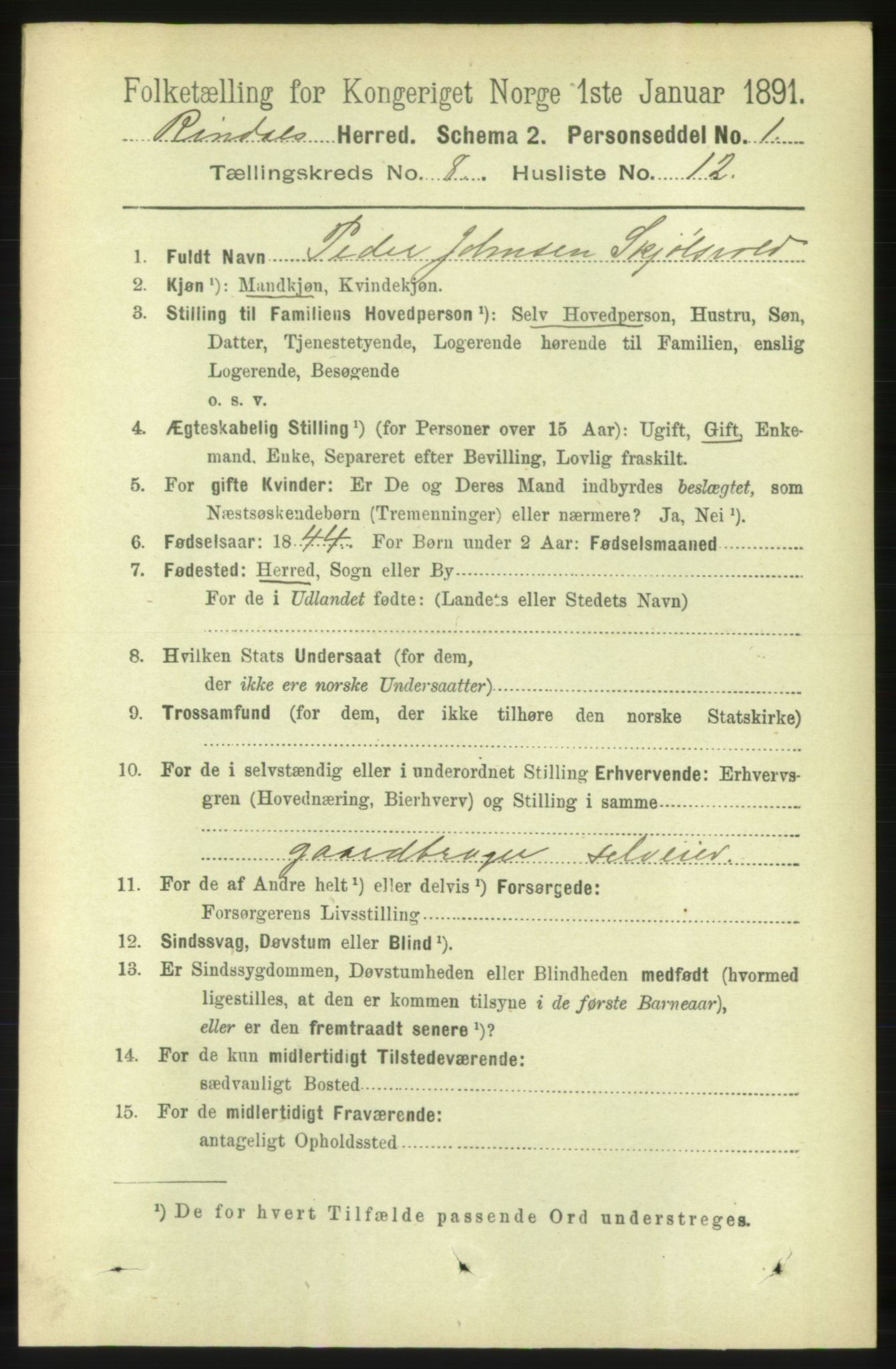 RA, 1891 census for 1567 Rindal, 1891, p. 2552