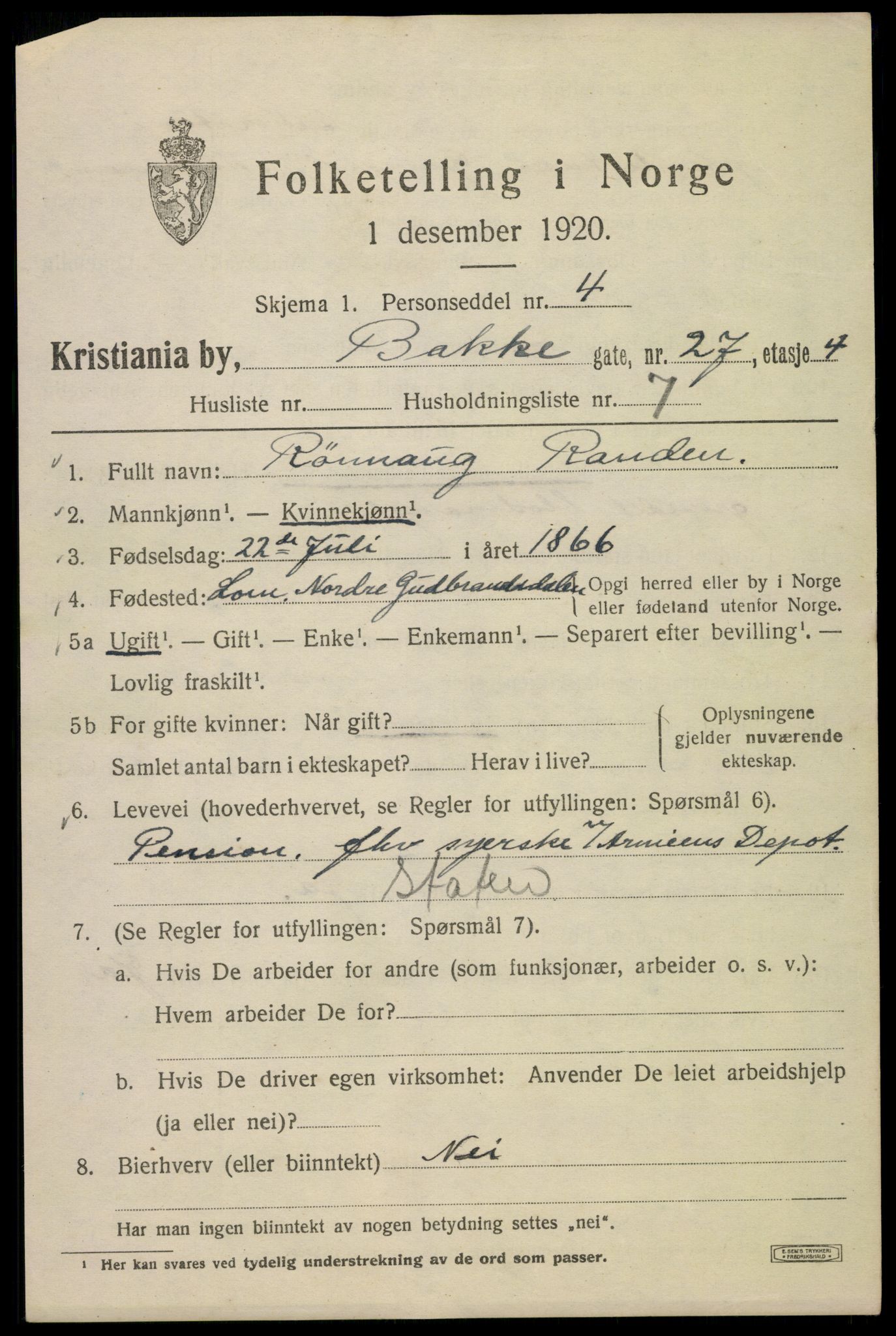 SAO, 1920 census for Kristiania, 1920, p. 148891