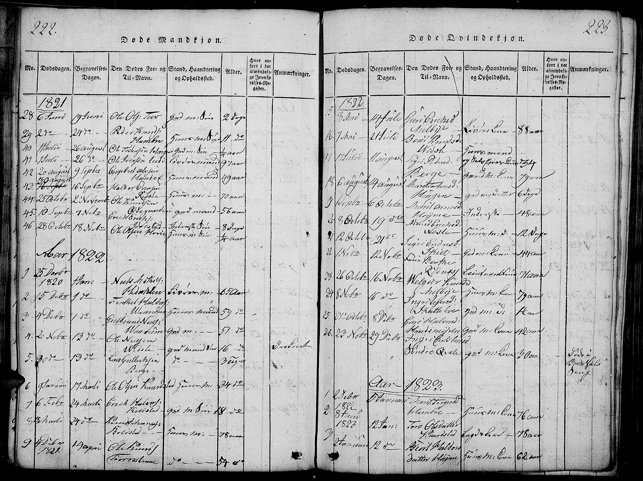 Slidre prestekontor, SAH/PREST-134/H/Ha/Haa/L0002: Parish register (official) no. 2, 1814-1830, p. 222-223