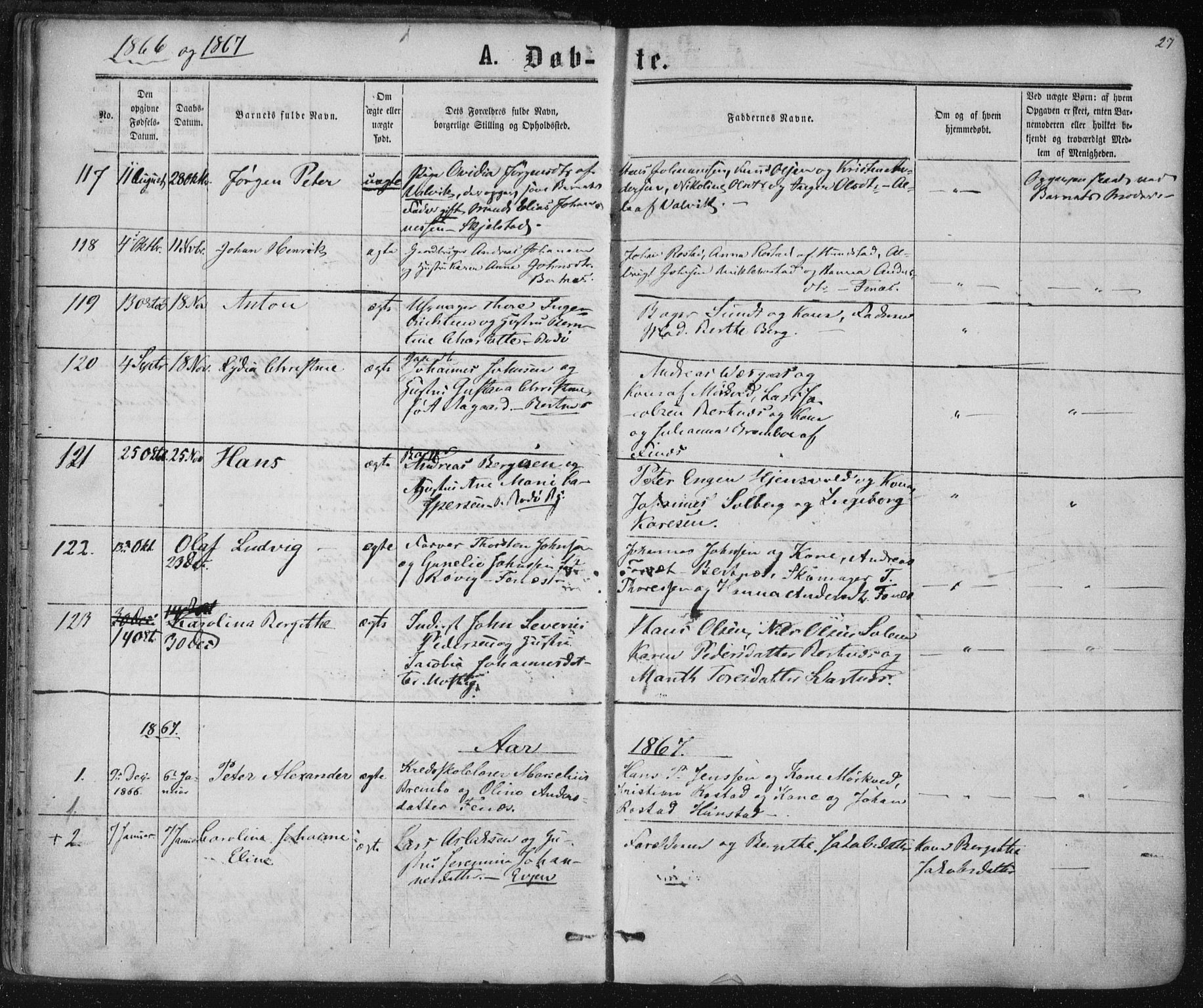 Ministerialprotokoller, klokkerbøker og fødselsregistre - Nordland, SAT/A-1459/801/L0008: Parish register (official) no. 801A08, 1864-1875, p. 27