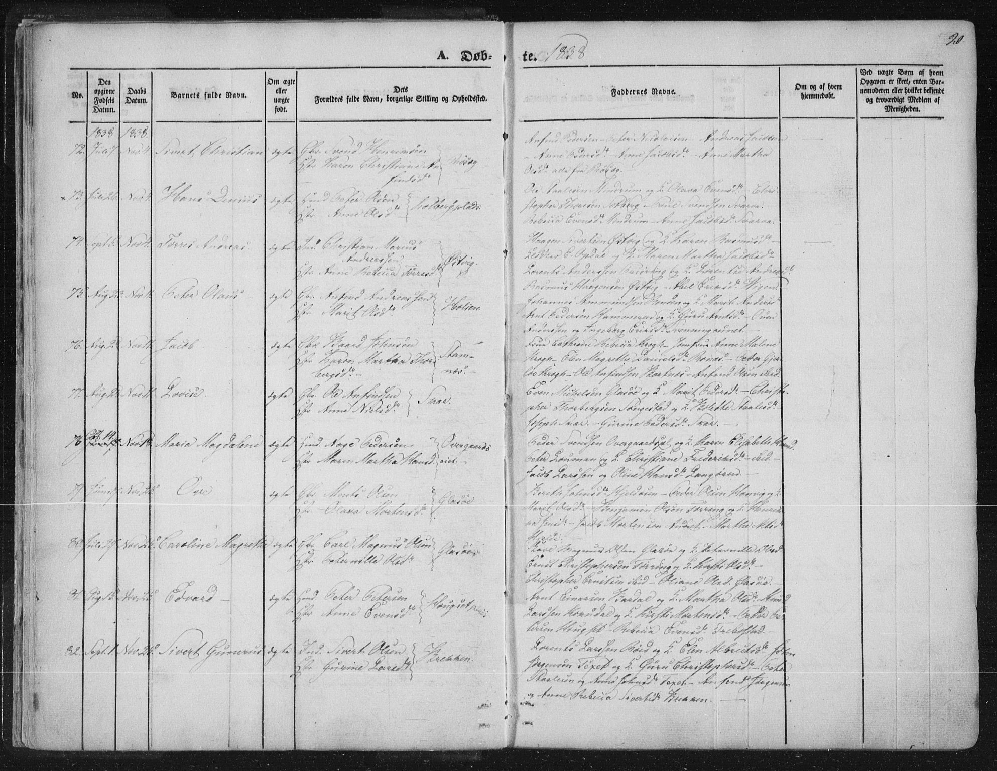 Ministerialprotokoller, klokkerbøker og fødselsregistre - Nord-Trøndelag, SAT/A-1458/741/L0392: Parish register (official) no. 741A06, 1836-1848, p. 20