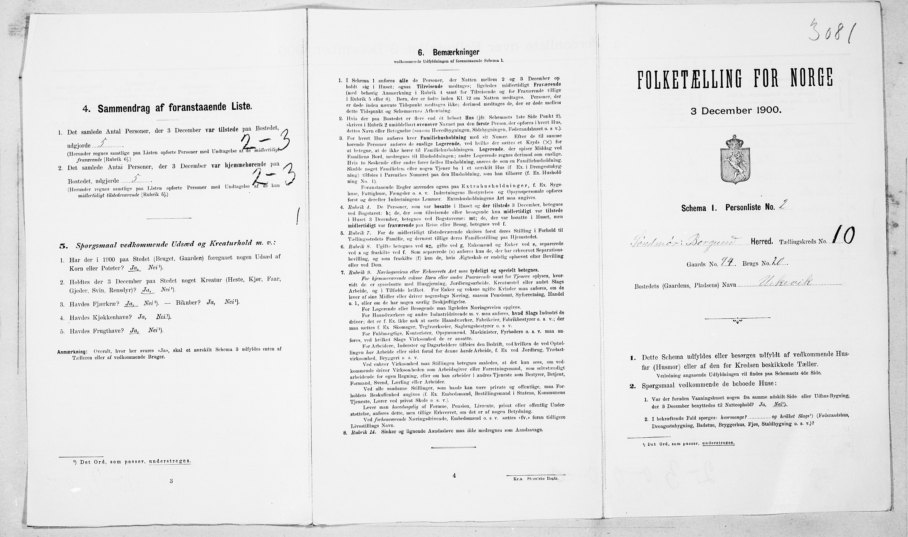 SAT, 1900 census for Borgund, 1900, p. 1045