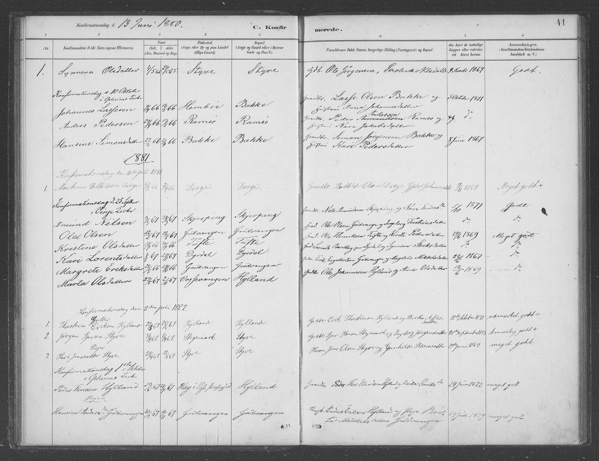 Aurland sokneprestembete, SAB/A-99937/H/Ha/Had/L0001: Parish register (official) no. D  1, 1880-1903, p. 41