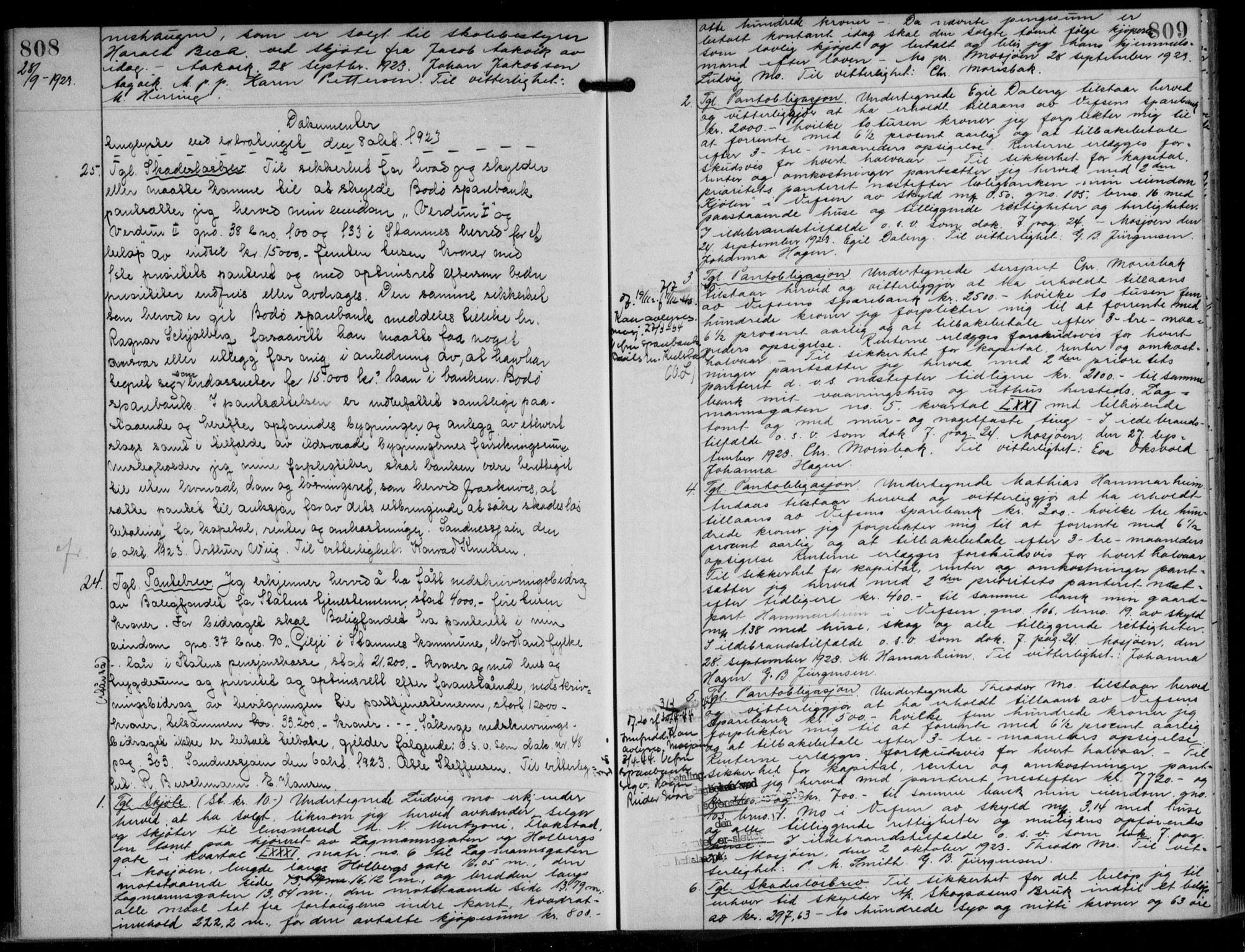 Søndre Helgeland sorenskriveri, SAT/A-4575/1/2/2C/L0022: Mortgage book no. 33, 1921-1925, p. 808-809, Deed date: 08.10.1923