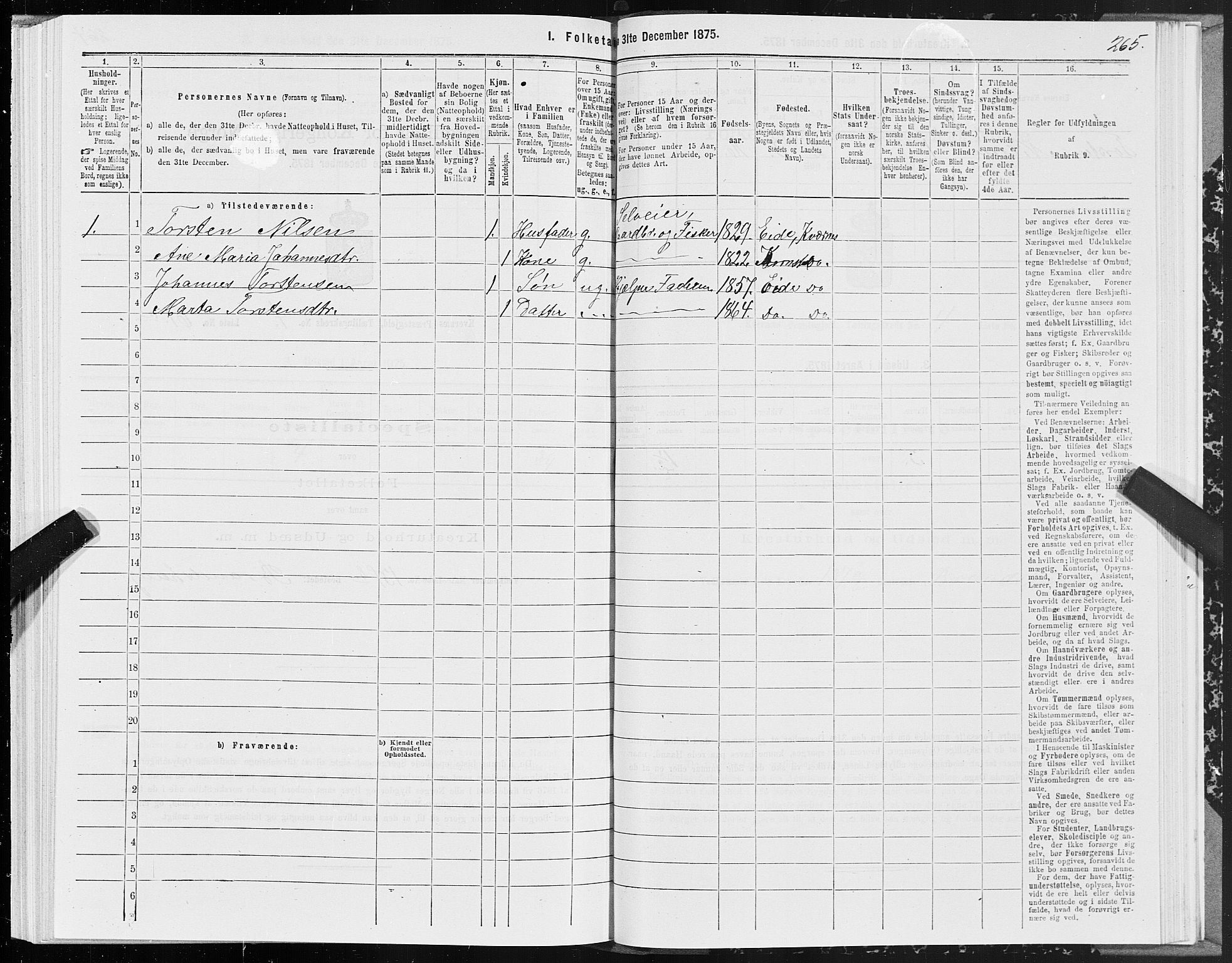 SAT, 1875 census for 1553P Kvernes, 1875, p. 2265