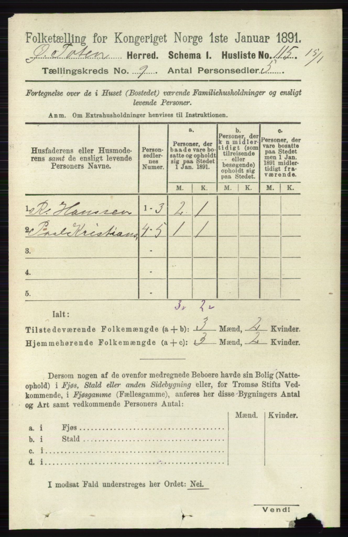 RA, 1891 census for 0528 Østre Toten, 1891, p. 5643