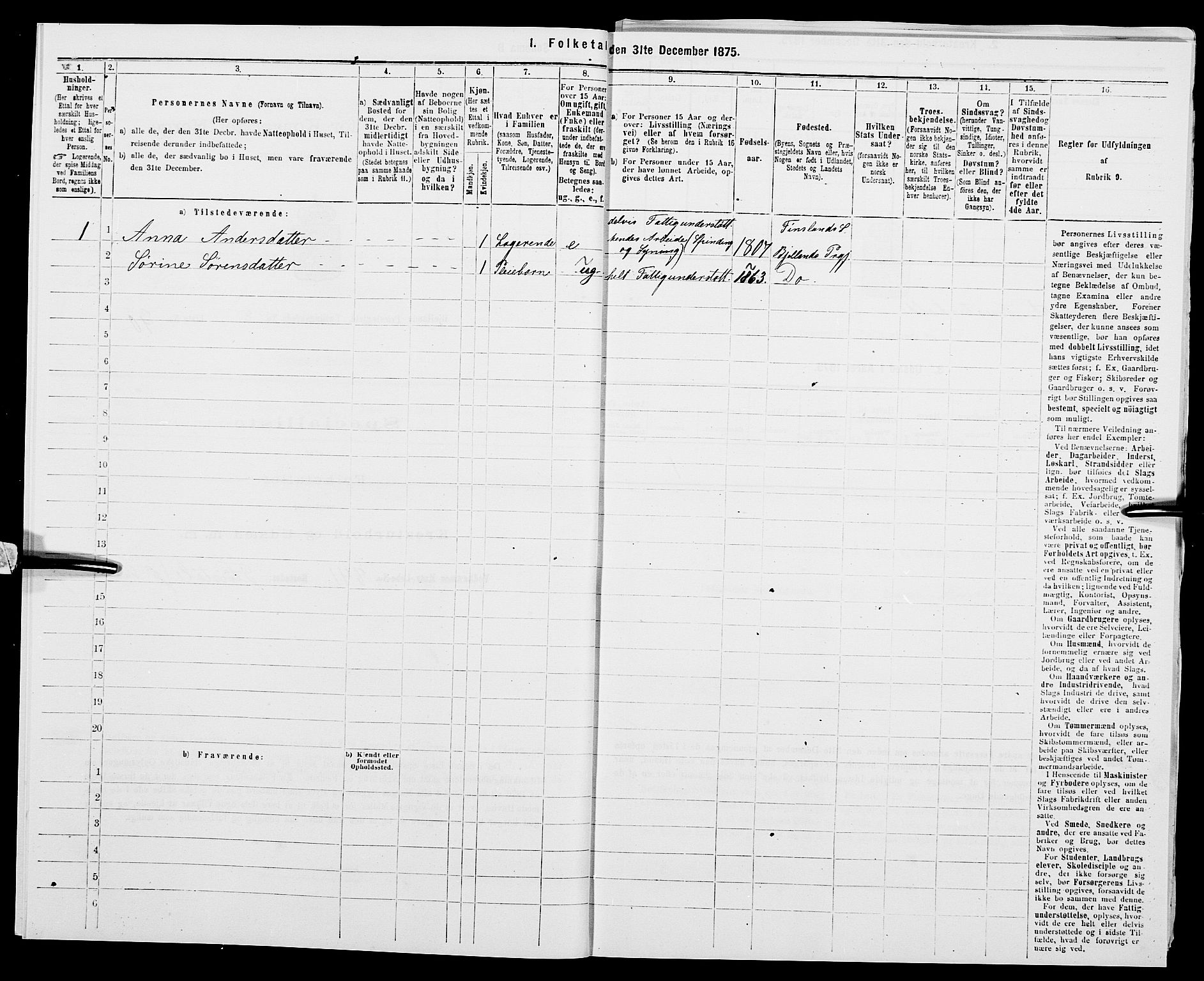 SAK, 1875 census for 1024P Bjelland, 1875, p. 897