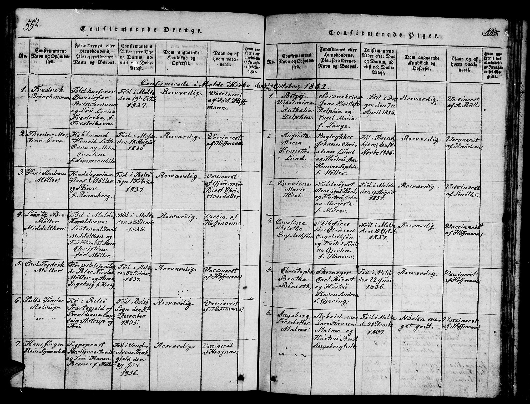 Ministerialprotokoller, klokkerbøker og fødselsregistre - Møre og Romsdal, SAT/A-1454/558/L0700: Parish register (copy) no. 558C01, 1818-1868, p. 552-553